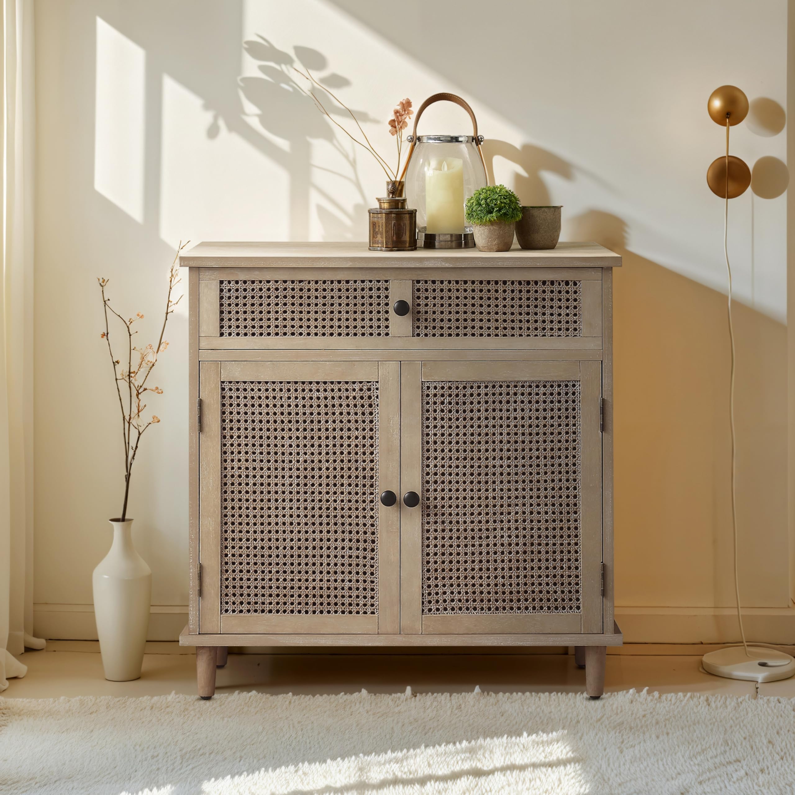 Zouron Woven Rattan Accent Cabinet with 2 Drawers - Modern Sideboard Storage for Entryway, Living Room & Hallway - Perfect for Home Decor, Organizing Blankets & Displaying Decor Items