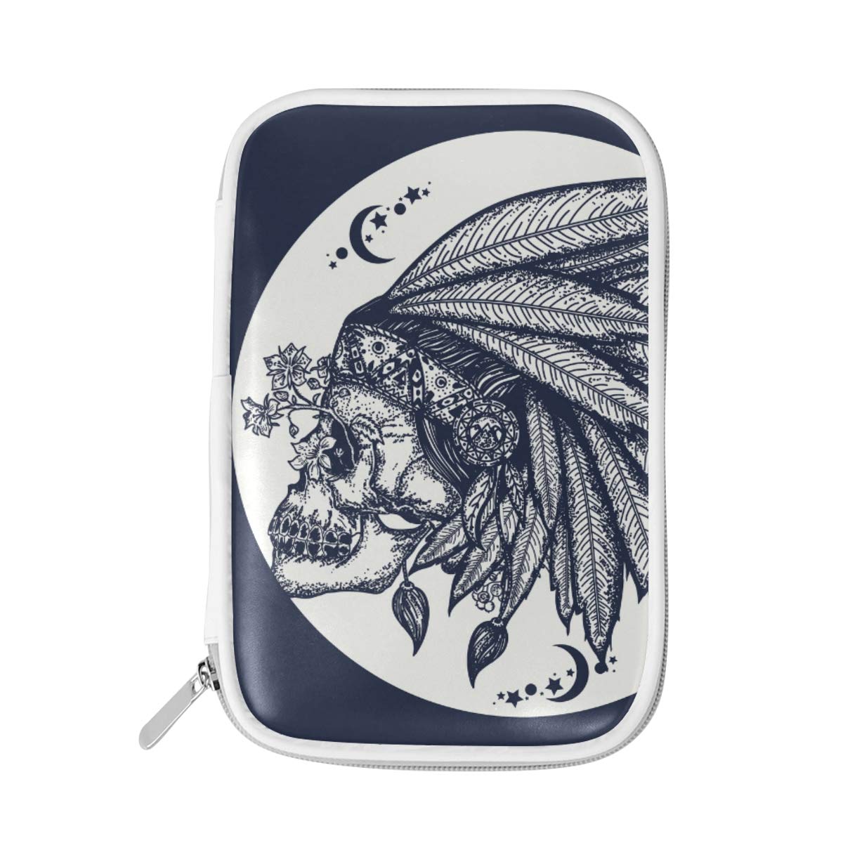 Stylish Indian Feather Skull Pencil Case - Large Capacity Zippered School Supplies & Makeup Organizer for Women | Perfect for Students, Office & Travel Essentials