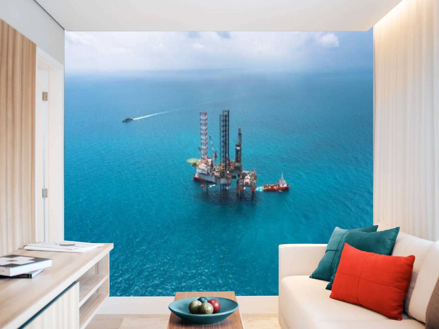 Peel and Stick Removable PVC Wallpaper - Offshore Drilling Platform in Gulf of Thailand Design, Self-Adhesive Wall Mural Sticker for Living Room, Bedroom, Home Decor | Easy DIY Installation for Walls & Furniture
