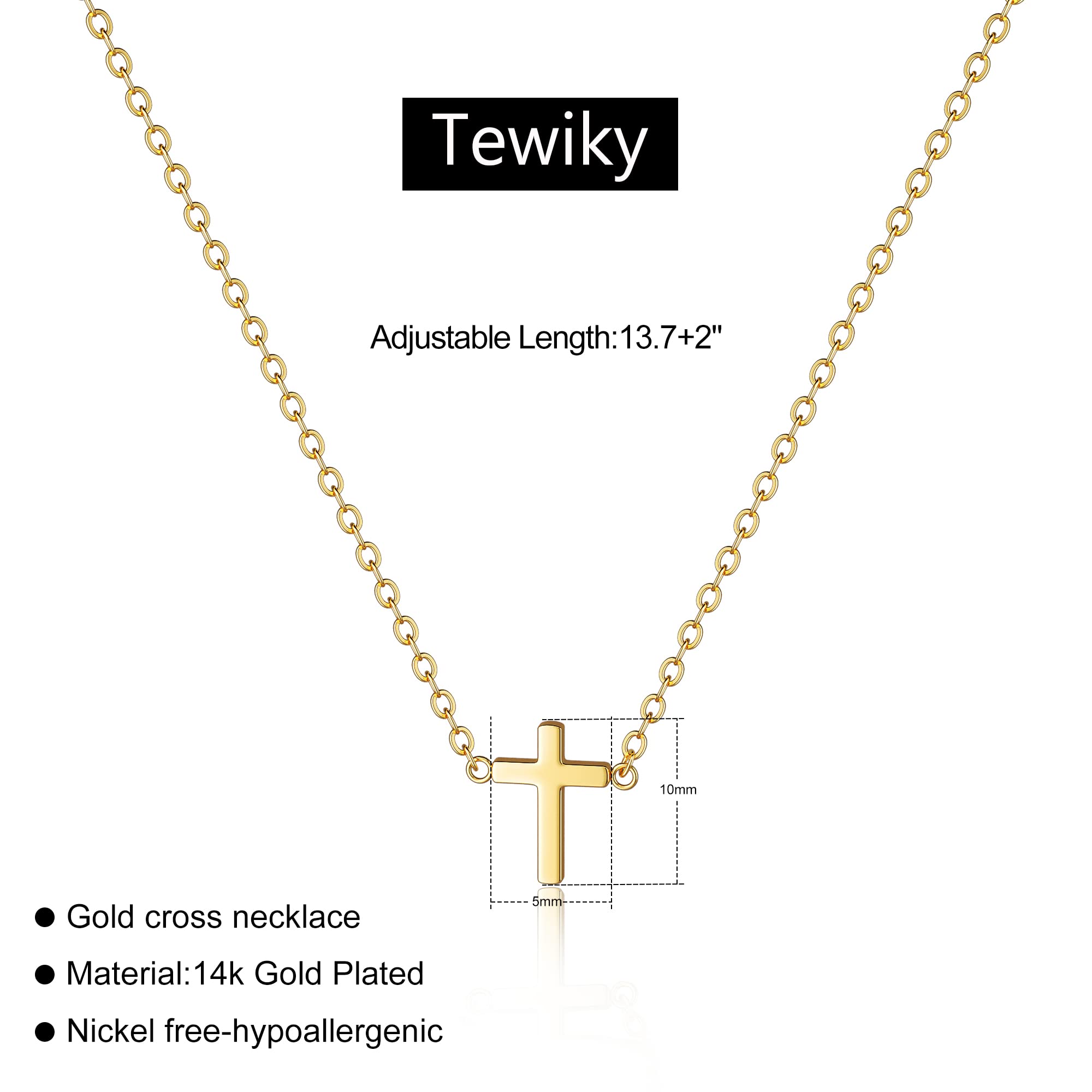 Tewiky Dainty Cross Necklace for Women - 14K Gold Plated Simple Cross Choker Necklace with Small Cross Pendant, Handmade Aesthetic Gold Jewelry - Perfect for Everyday Wear, Gifts, and Special Occasions