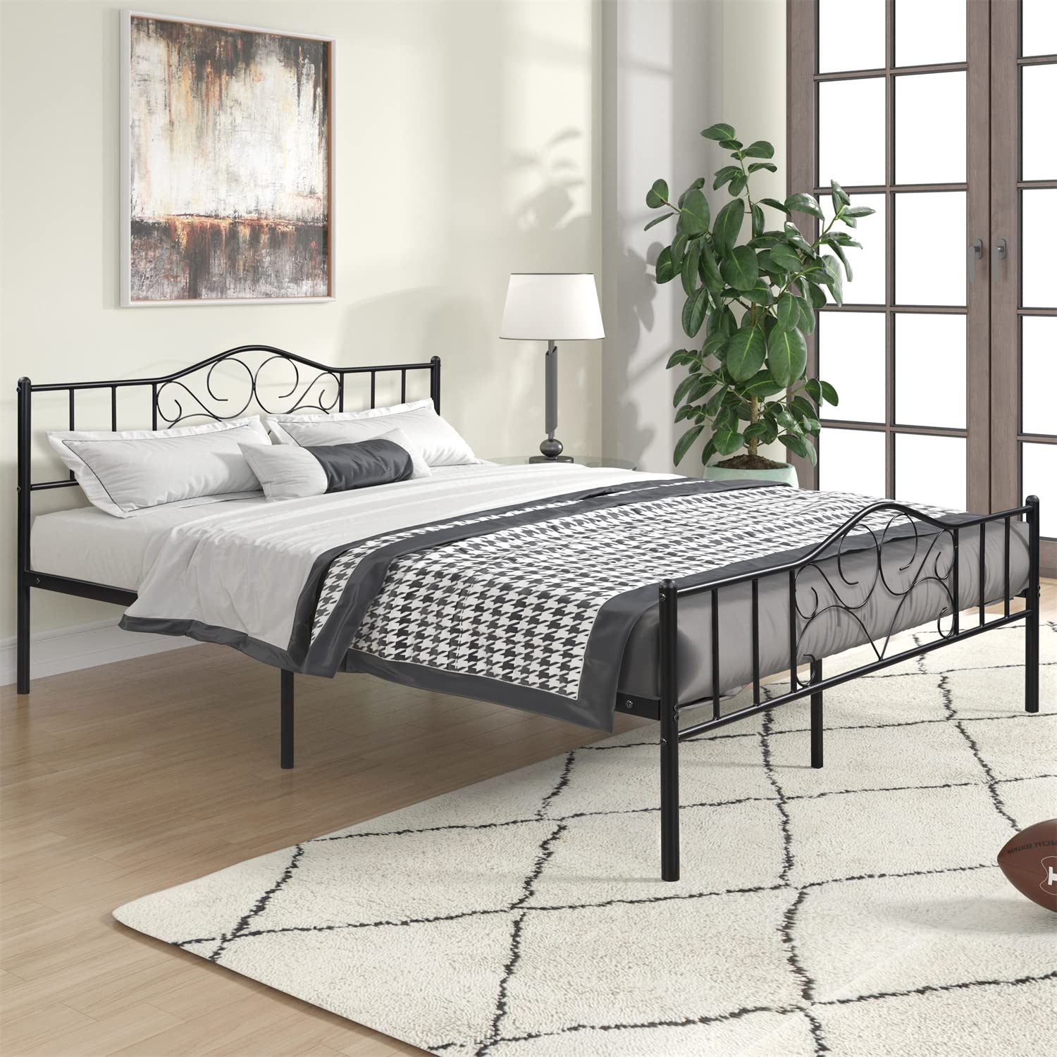 Queen Size Metal Platform Bed Frame with Headboard - Sturdy Black Bed Frame for Adults, No Box Spring Needed - Perfect for Modern Bedrooms, Guest Rooms & Small Spaces