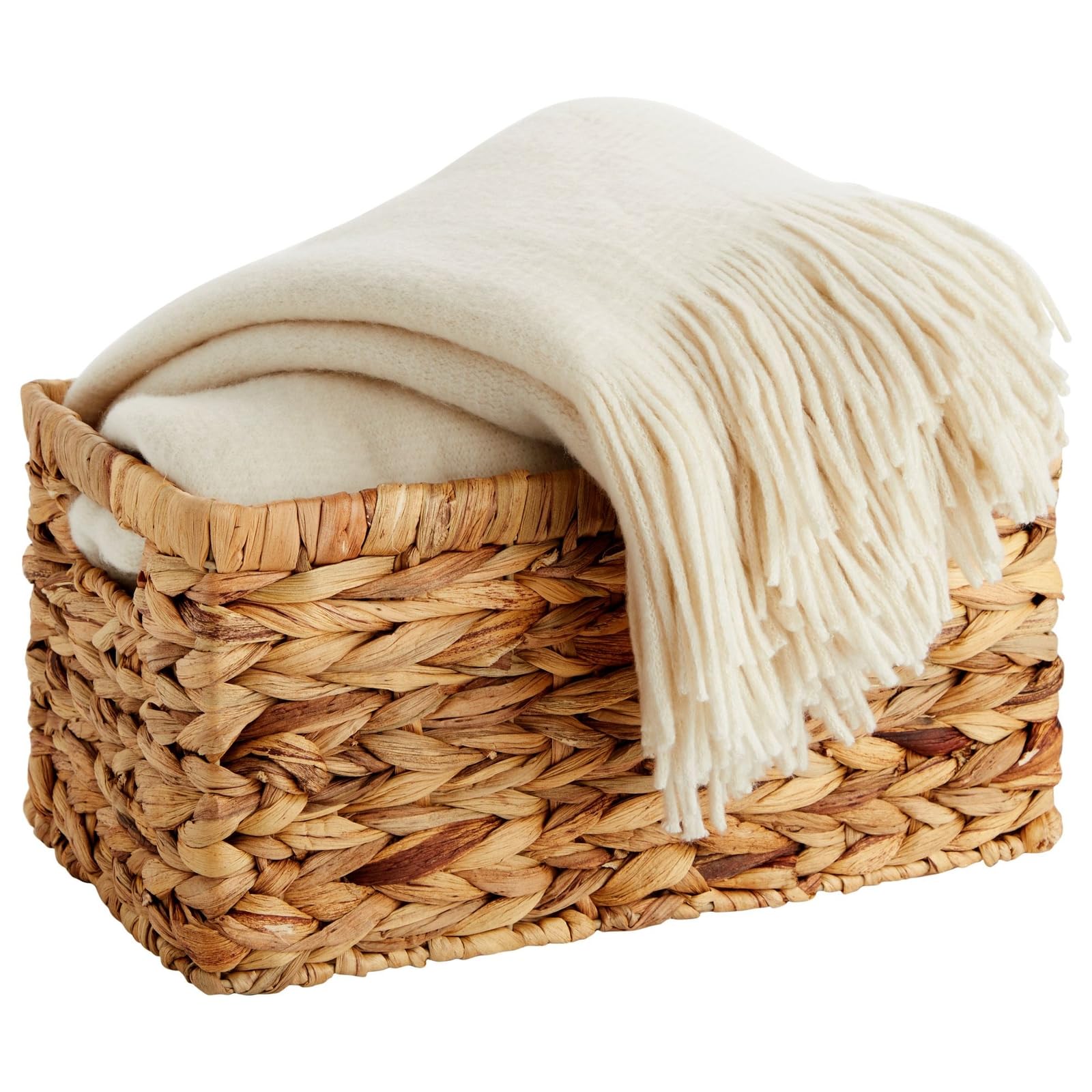 2 Pack Small Rectangular Wicker Baskets - 6 Inch Wide Handwoven Water Hyacinth Storage Bins for Shelves | Perfect for Home Organization, Bathroom & Kitchen Storage, Decorative Display