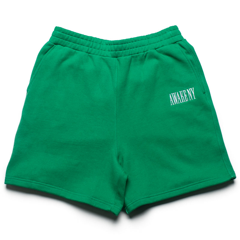 Awake NY Spire Logo Embroidered Sweatshorts for Men - Green Cotton Casual Shorts for Summer, Gym, and Streetwear Fashion