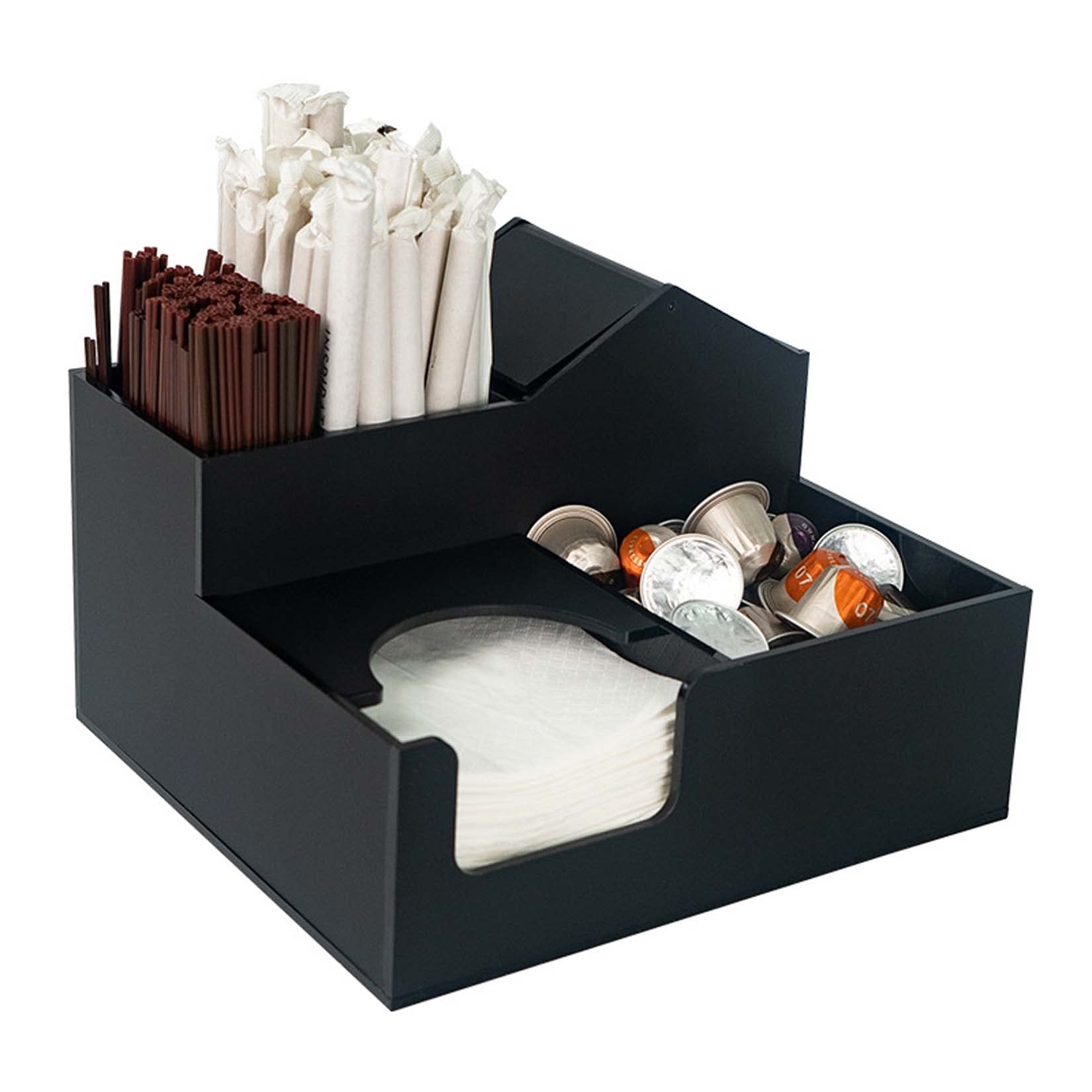 CARWERL Multifunctional Acrylic Storage Box - Disposable Straw & Tissue Organizer for Coffee Shops, Restaurants, Home & Office Desktop - Countertop Sundries Storage Rack for Utensils, Napkins & Small Items
