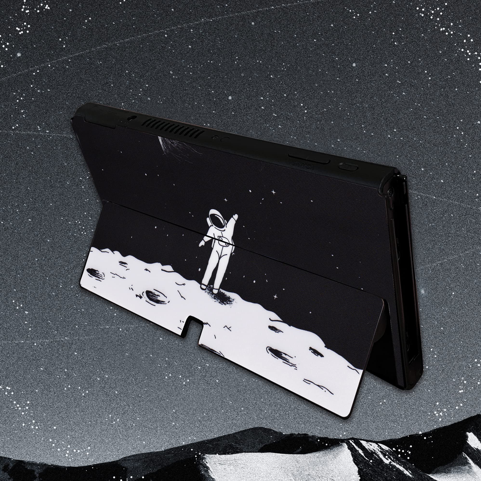 BelugaDesign Space Themed Nintendo Switch Skin - Galaxy Astronaut Moon Vinyl Decal Sticker Wrap for Switch & Switch OLED (Black/White) - Perfect for Gamers & Space Enthusiasts