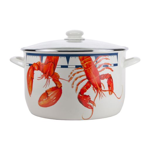 18 Quart Stock Pot with Lid - Red Lobster Enamelware Dutch Oven for Cooking, Boiling & Serving - Perfect for Soups, Stews, Pasta & Seafood Dishes