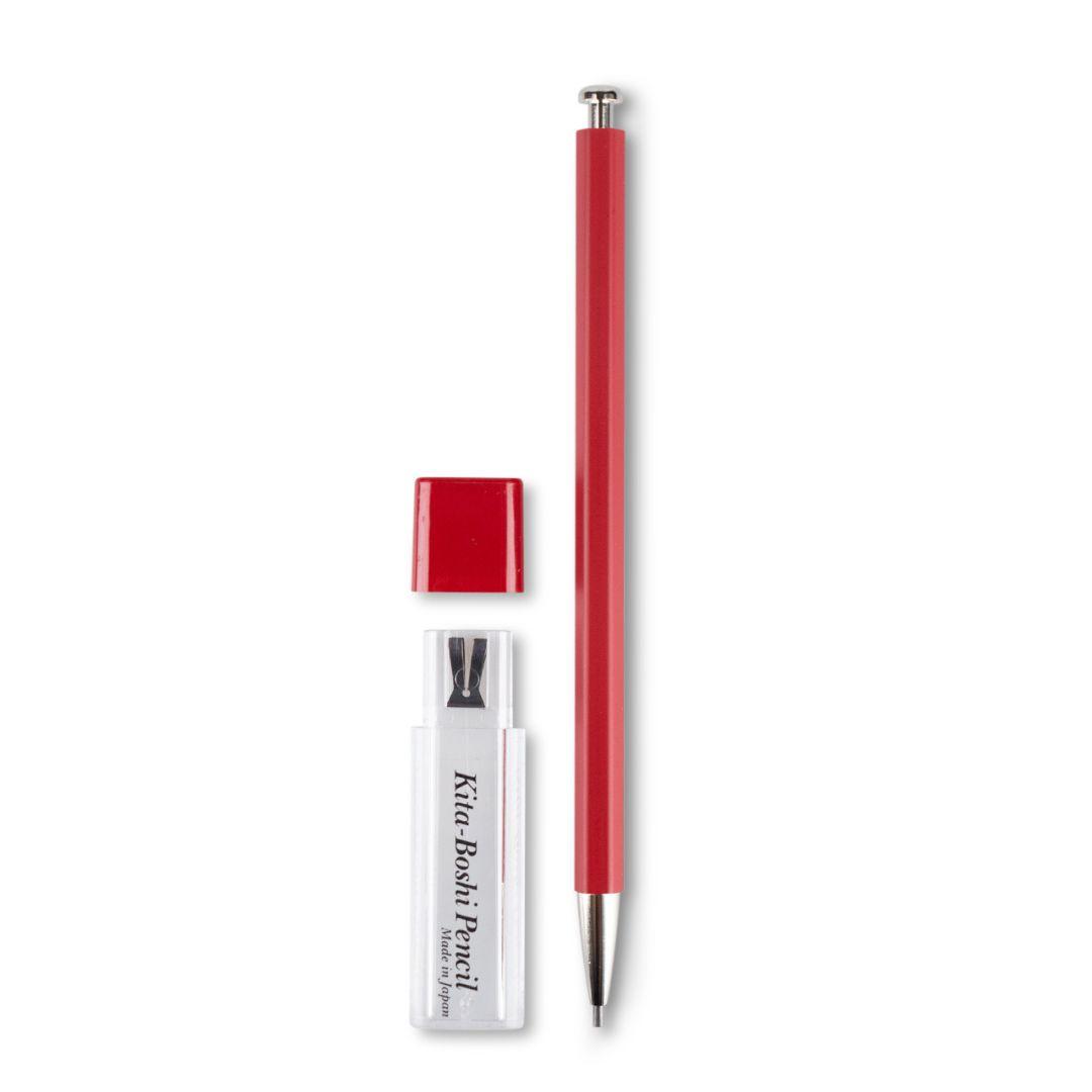 Kitaboshi Adult Mechanical Pencil with Built-in Sharpener - Red - Perfect for Writing, Sketching & Office Use
