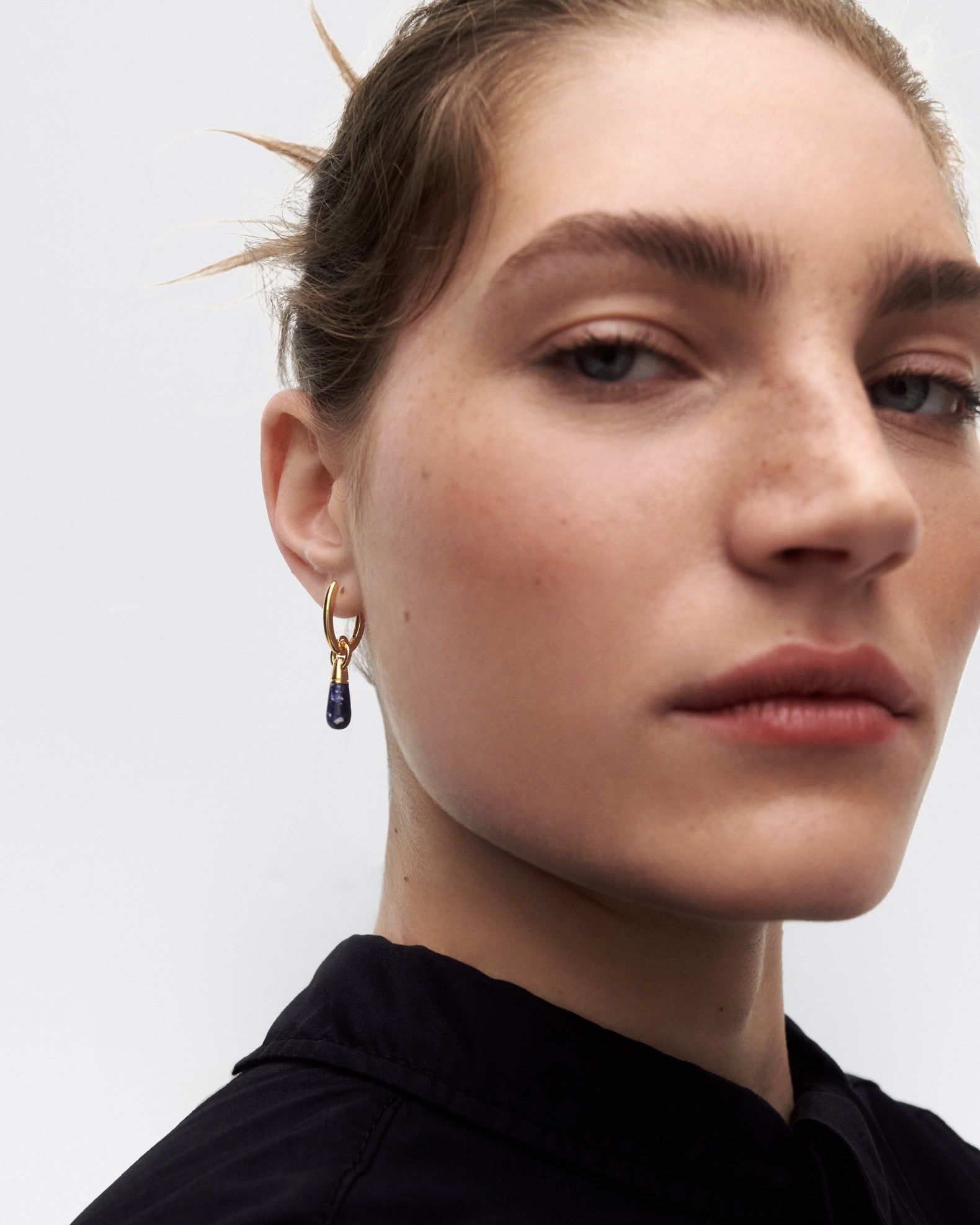 GRID3 Sodalite Jupiter Single Hoop Earrings - Natural Stone Dainty Jewelry for Women - Perfect for Everyday Wear, Office & Special Occasions