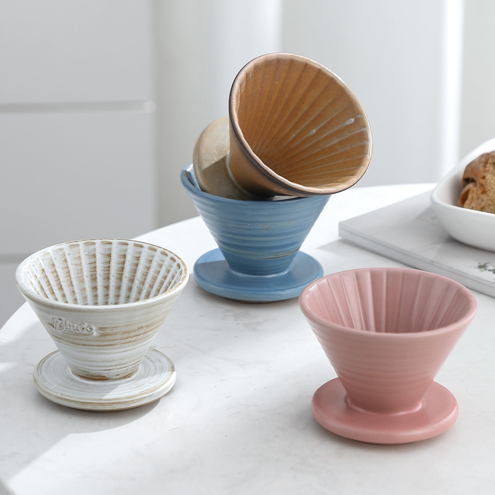 Bincoo Ceramic V60 Pour Over Coffee Dripper Size 01 - Manual Brew Cone for 1-2 Cups, Perfect for Home Baristas & Coffee Lovers (Pink) | Ideal for Morning Brews, Office Use & Thoughtful Gifts