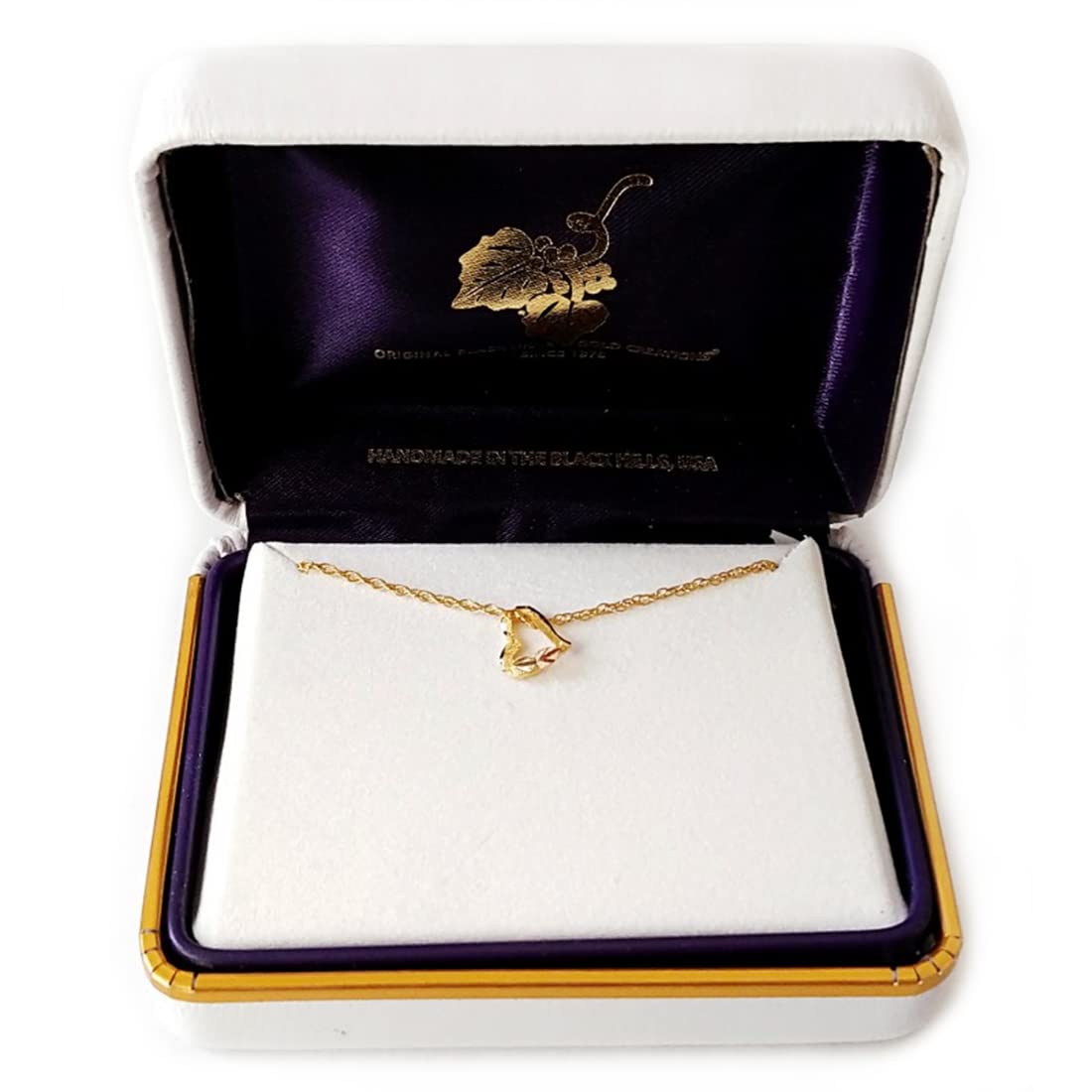 10K Yellow Gold, 12K Rose & Green Gold Slanting Heart Black Hills Gold Pendant Necklace for Women - Elegant Valentine's Day Gift, Anniversary Jewelry, Romantic Present for Her