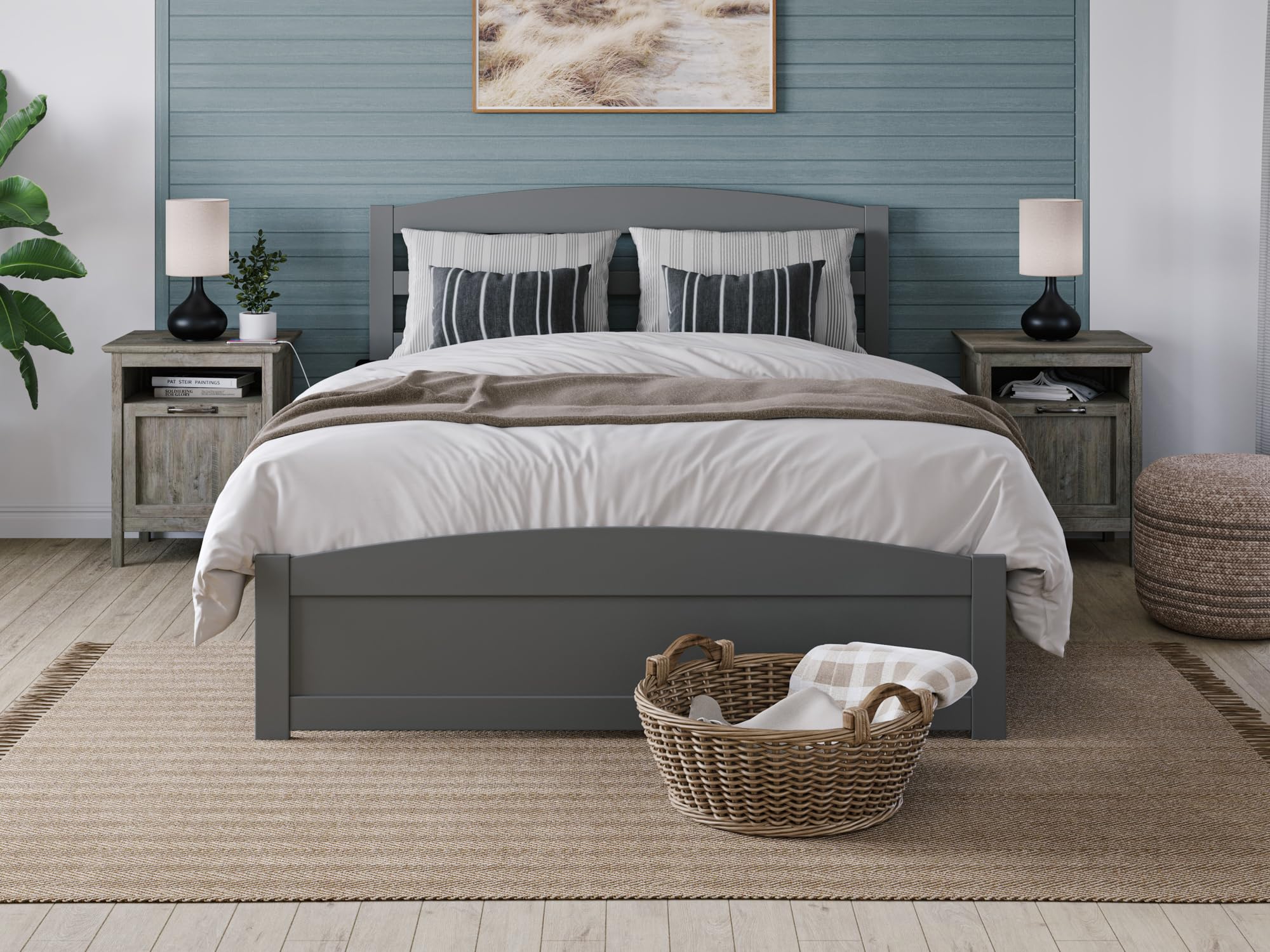 AFI Warren Full Size Platform Bed with Footboard & USB Charging Station - Modern Grey Wood Bed Frame for Master Bedroom, Guest Room, or Apartment