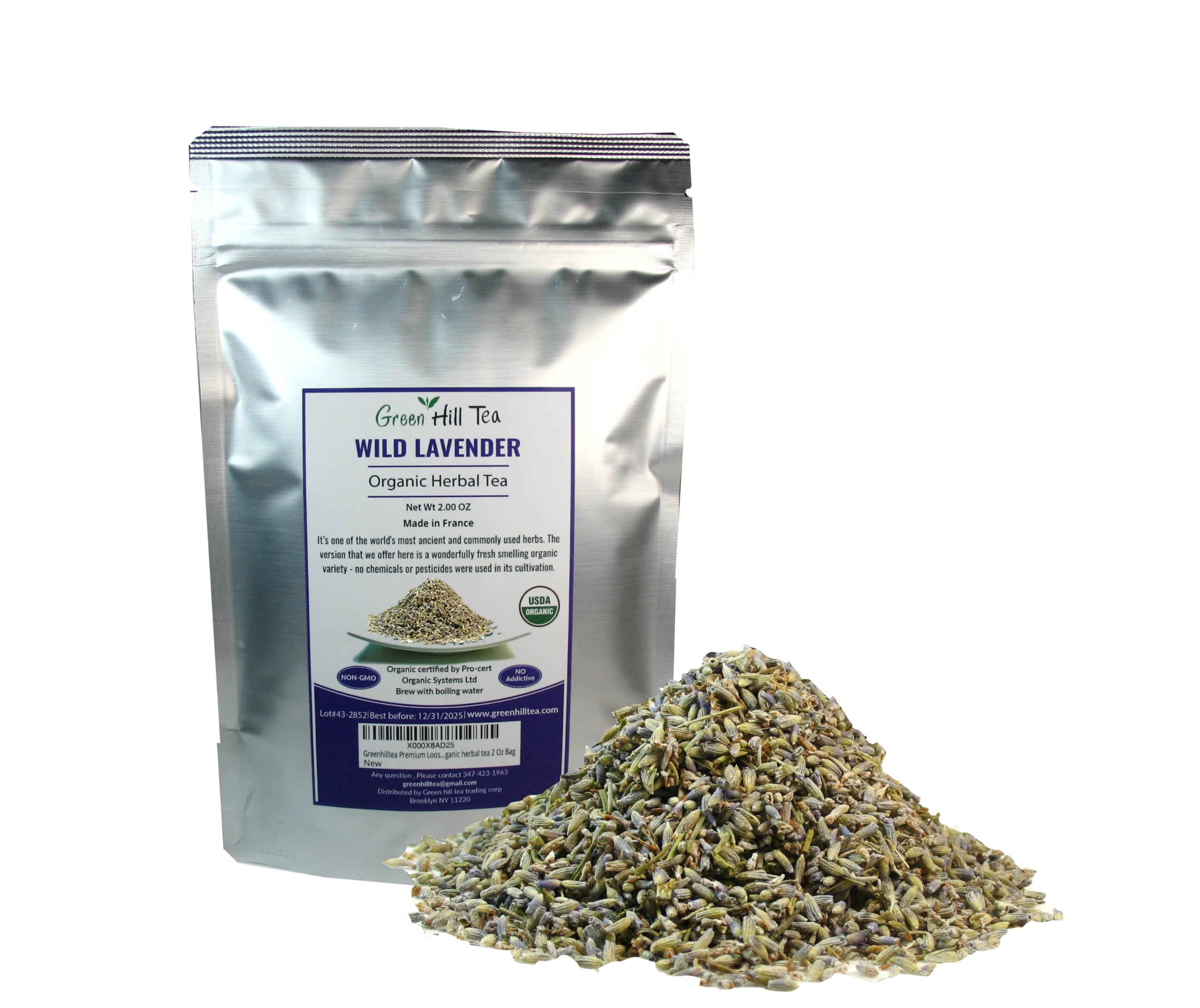 Premium Organic Lavender Loose Leaf Tea - 2 Oz Bag | Greenhilltea | Herbal Tea for Relaxation, Stress Relief & Better Sleep