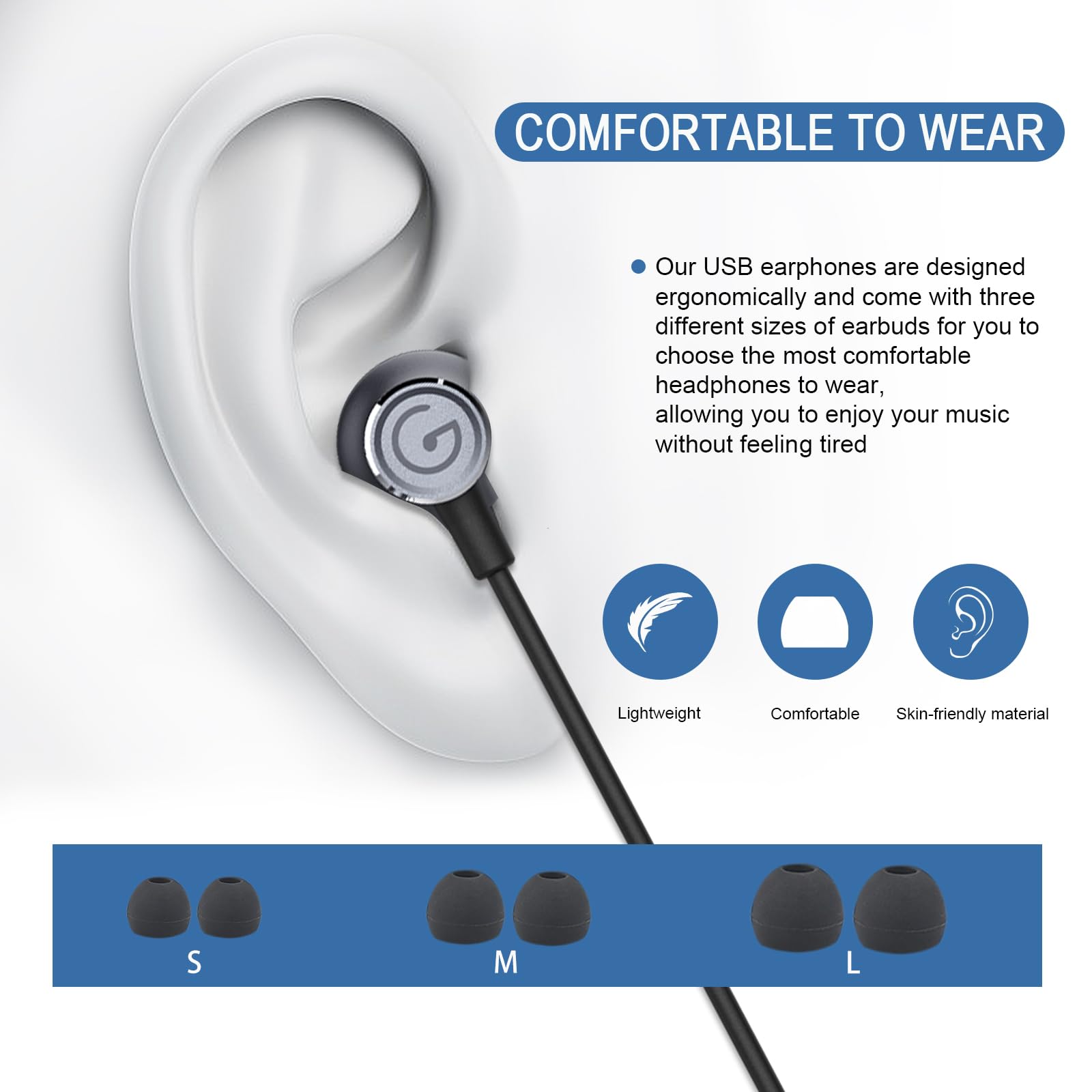 GEVO USB Wired Earbuds with Microphone - Noise Cancelling In-Ear Headphones for PC, Laptop (6.6FT Cable) - Volume Control & Mute Button - Perfect for Office Work, Live Streaming & Gaming Headsets