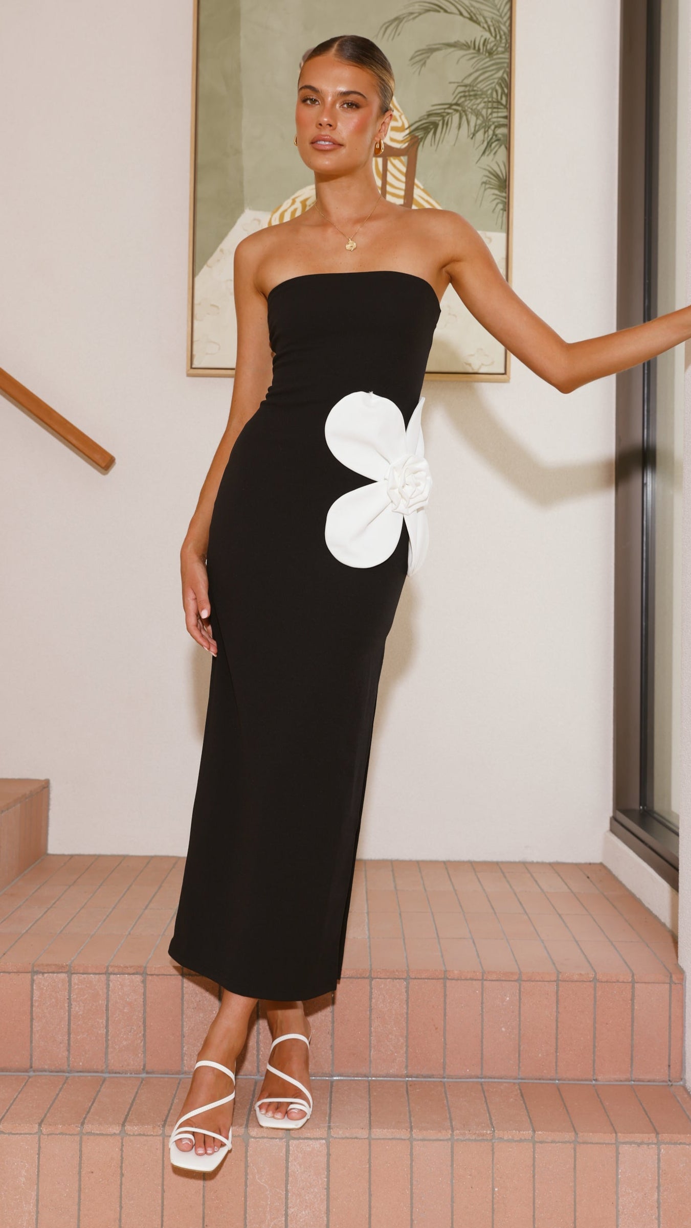 Athena Maxi Dress for Women - Elegant Black & White Flowy Long Dress for Summer, Beach, and Casual Outings
