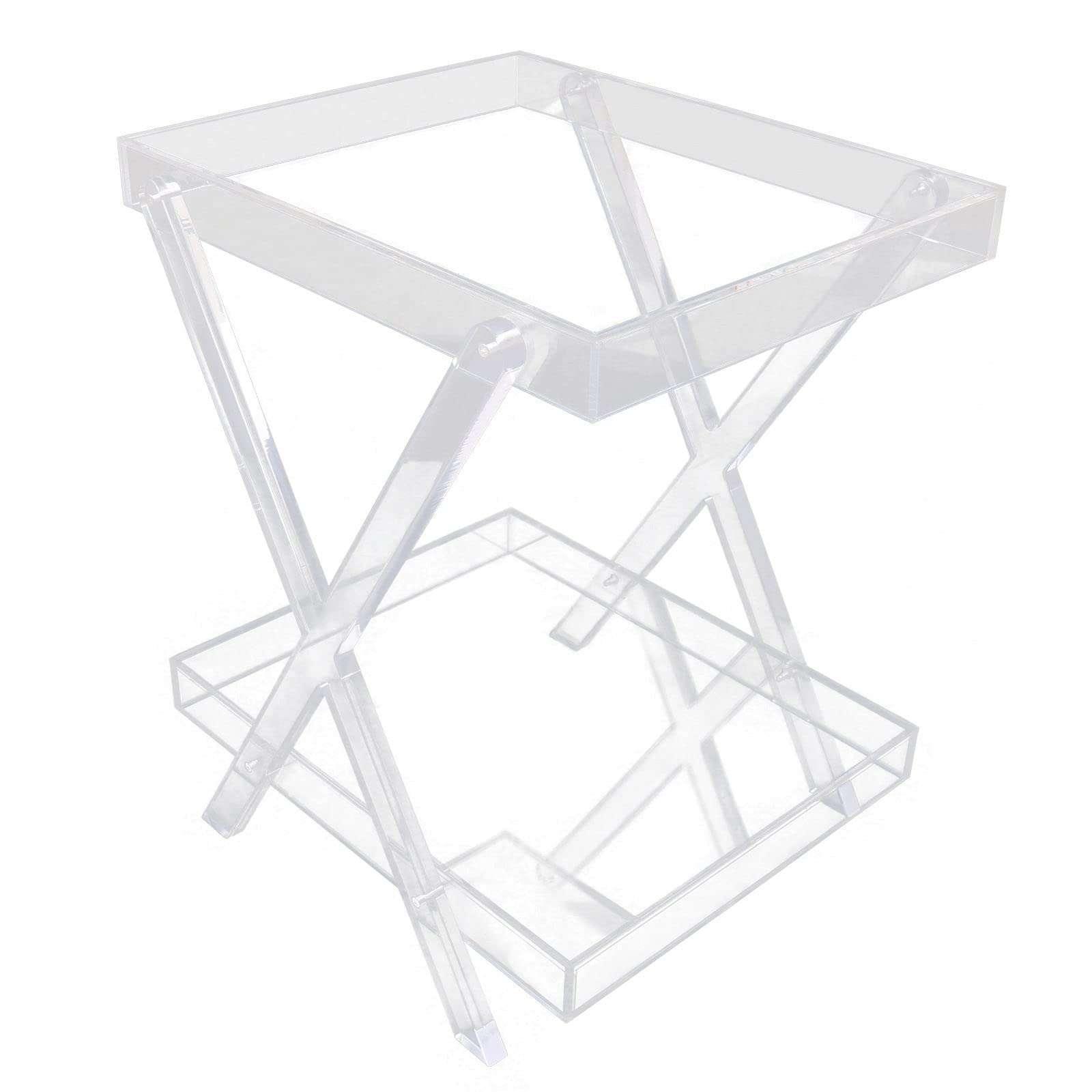 2-Tier Clear Acrylic Tray Table - Foldable Side Table for Sofa, Bedroom & Dorm | Multi-Functional Serving Table, Coffee Table & Nightstand | Easy Assembly Decorative Furniture for Kitchen, Dresser & Bedside Use