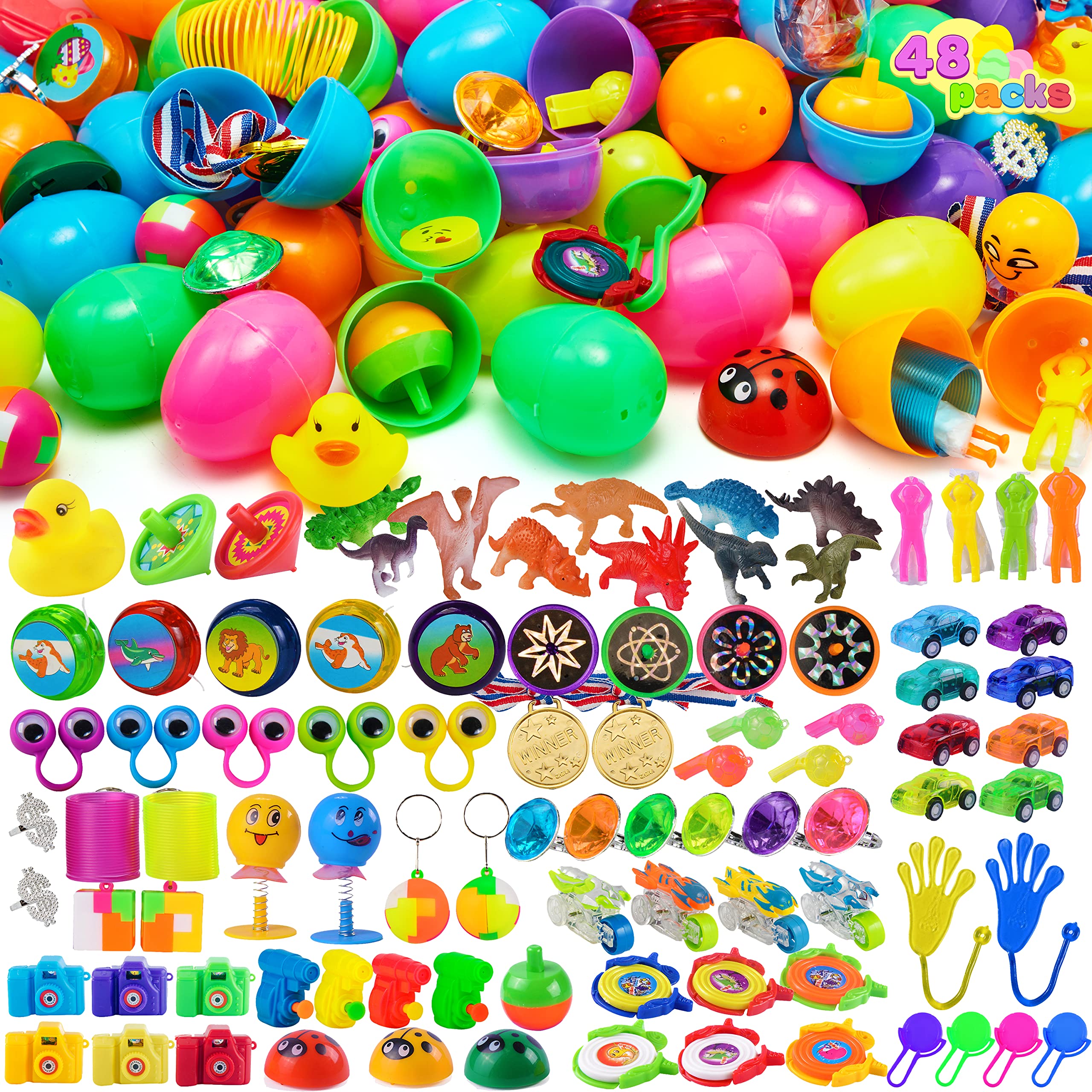 JOYIN 48Pcs Prefilled Easter Eggs with Assorted Toys Inside - Fun Easter Basket Stuffers & Party Favors for Kids, Boys & Girls - Perfect for Classroom Exchanges, Easter Egg Hunts & Spring Celebrations