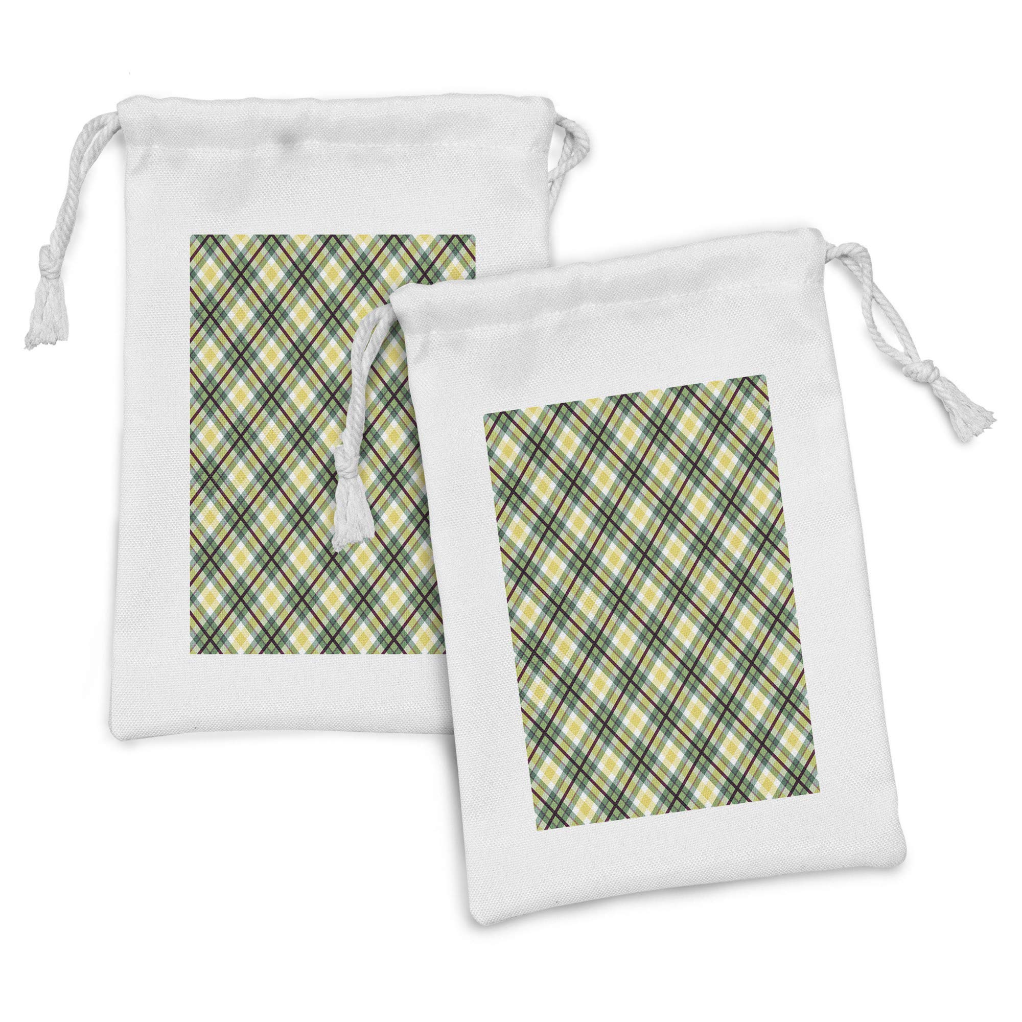 Ambesonne Tartan Fabric Pouch Set of 2 - Classic Plaid Pattern Drawstring Bags in Green & Dark Maroon (9