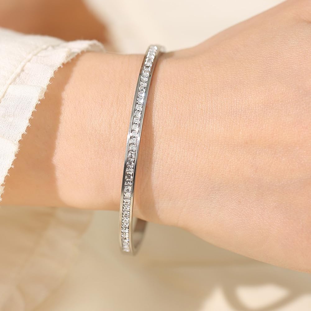 Shining Diva Fashion Anti-Tarnish Jewelry | 18K Gold Plated Stainless Steel Openable Crystal Bracelet | Stylish Cuff Bangle for Women | Perfect Gift for Girlfriend, Wife, Mother, Sister | Ideal for Date Nights, Anniversaries & Special Occasions