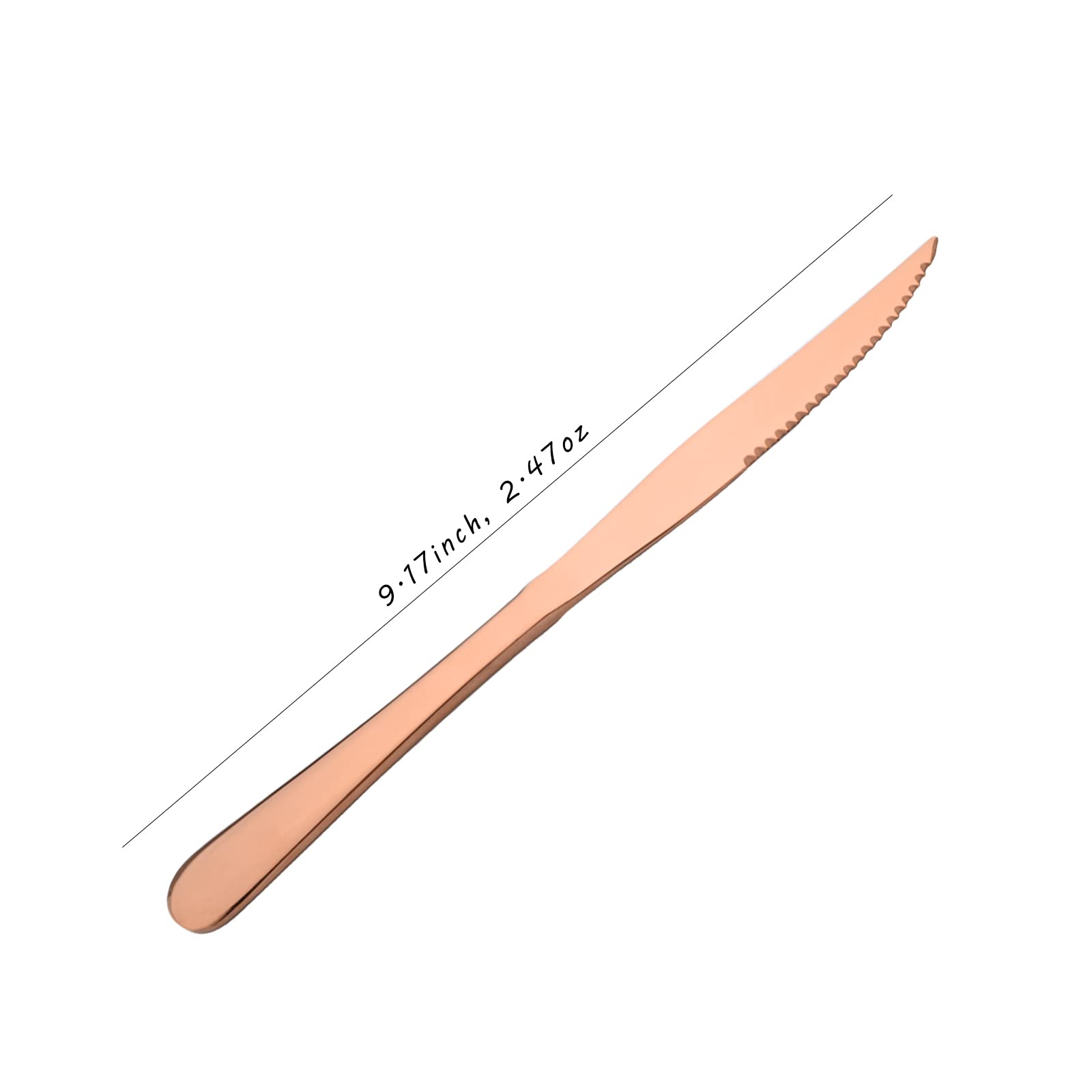 Premium Rose Gold Steak Knives Set of 10 - Mirror Polished Stainless Steel Kitchen Cutlery with Straight & Serrated Edges - Dishwasher Safe Dinner Knives for Steak, Dessert & Fine Dining