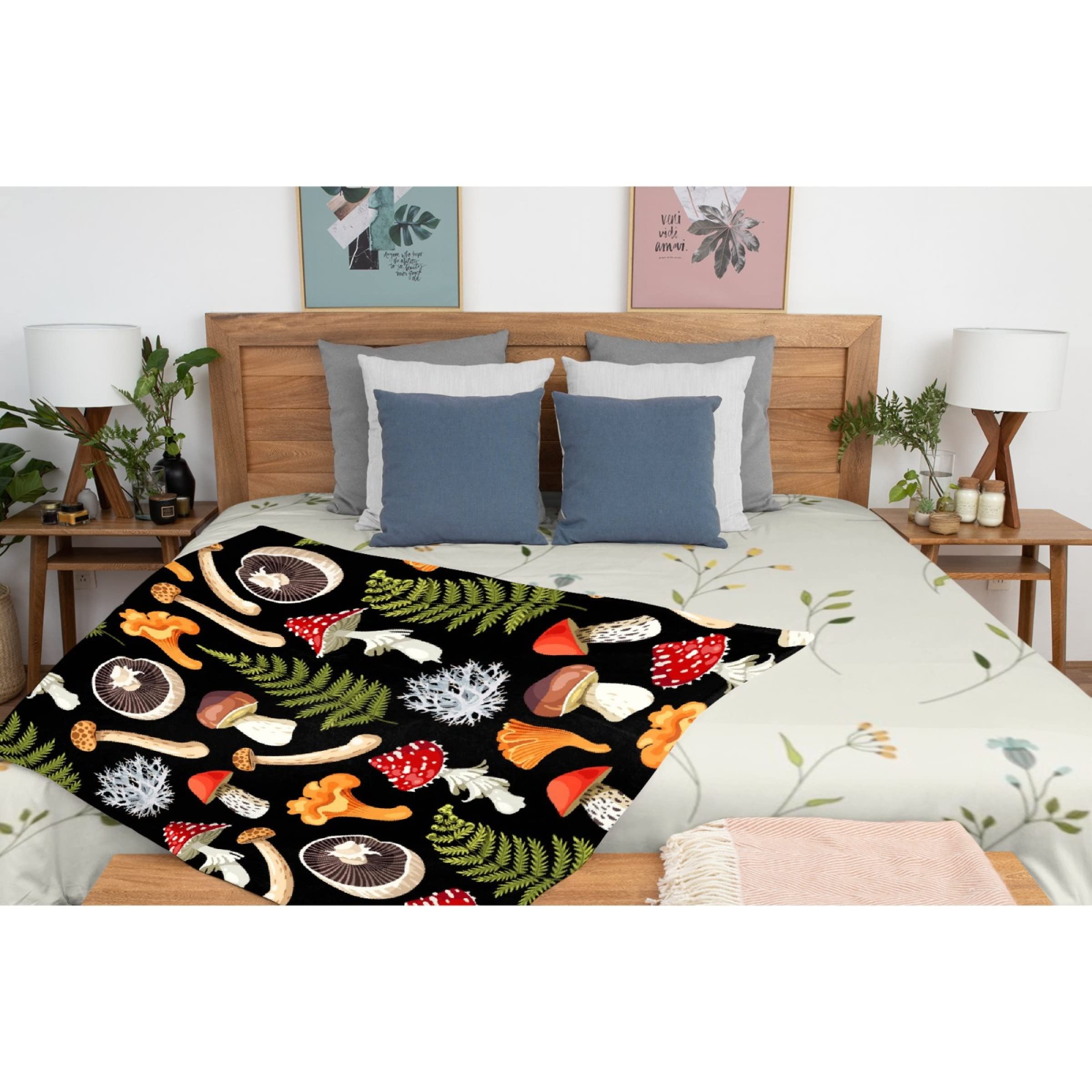 Avalokitesvara Edible Raw Mushrooms Flannel Blanket - Ultra Soft & Warm 120x90 Inch Fleece Throw for Bed, Couch, Sofa - Cozy Home Decor for Family, Living Room & Winter Nights
