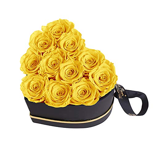 Luxury Long Lasting Preserved Roses in a Box - Grand Heart Yellow Rose Gift for Anniversary, Valentine's Day, Wedding, Home Decor & Romantic Surprise