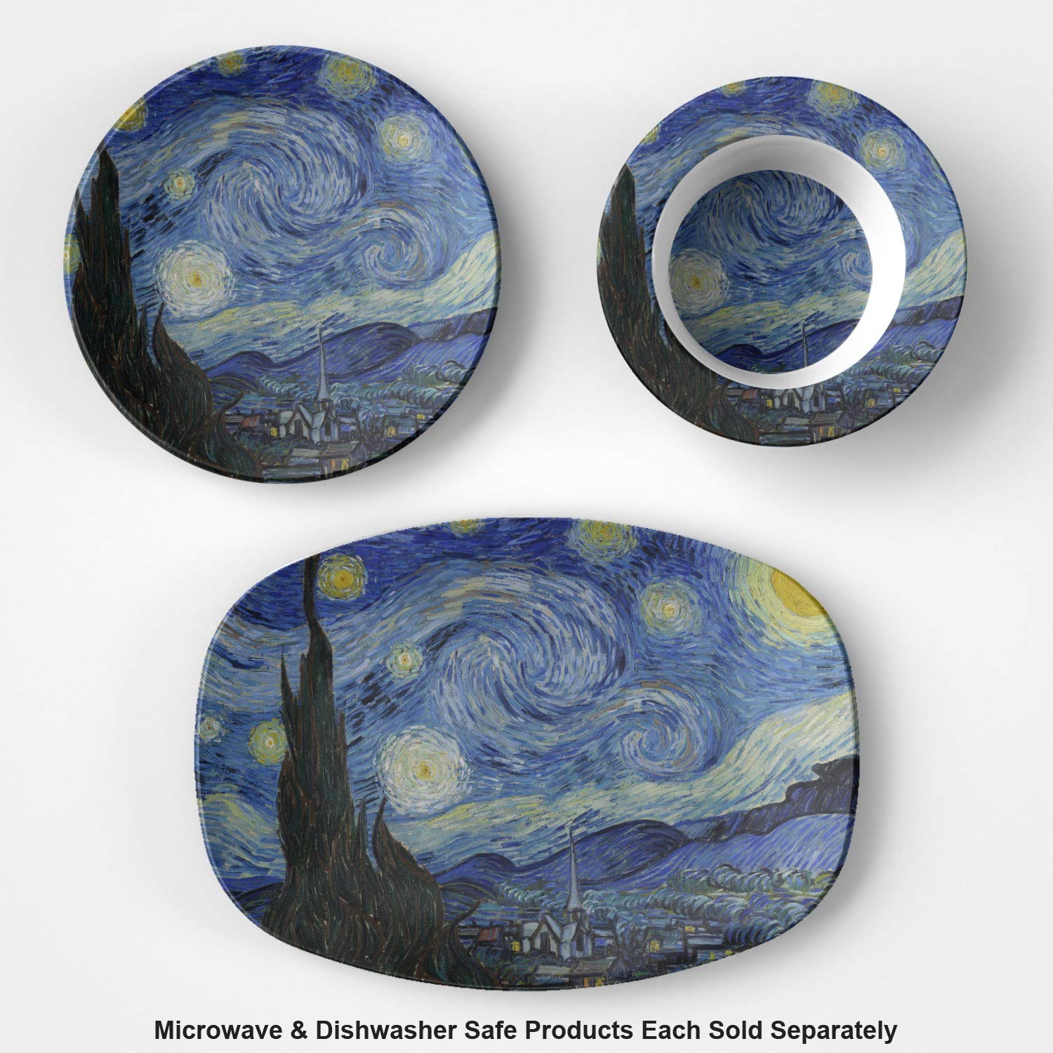 Starry Night by Van Gogh (1889) Plastic Platter - Microwave & Oven Safe Composite Polymer Plate - Perfect for Dining, Picnics & Art-Inspired Home Decor