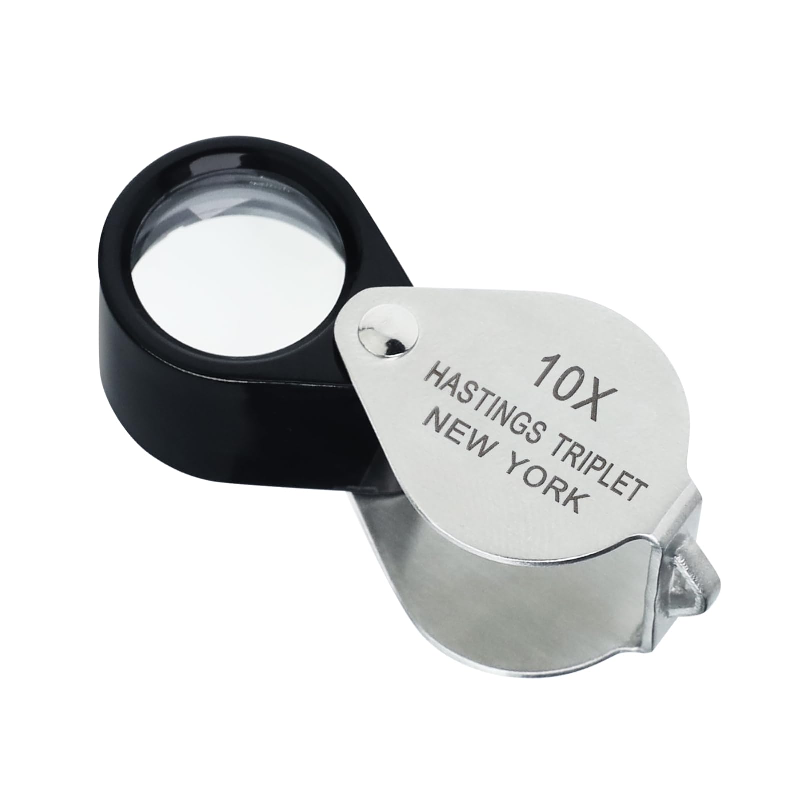 10X Hastings Triplet Loupe - 16mm Jewelers Magnifier with Foldable Design & Cloth Bag - Professional Gemstone, Diamond, Coin & Stamp Inspection Tool - Perfect for Jewelry Appraisal, Watch Repair & Collectible Authentication