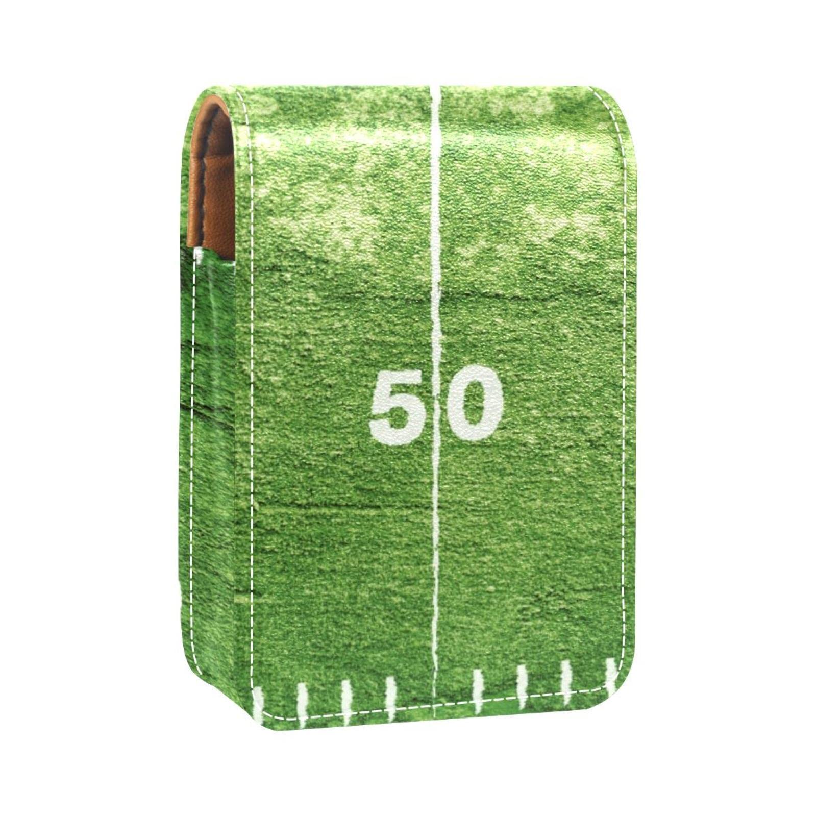 Portable Cute American Football & Field Design Lipstick Case with Mirror - Holds Up to 3 Lipsticks, Perfect for Purse, Travel & On-the-Go Makeup Touch Ups