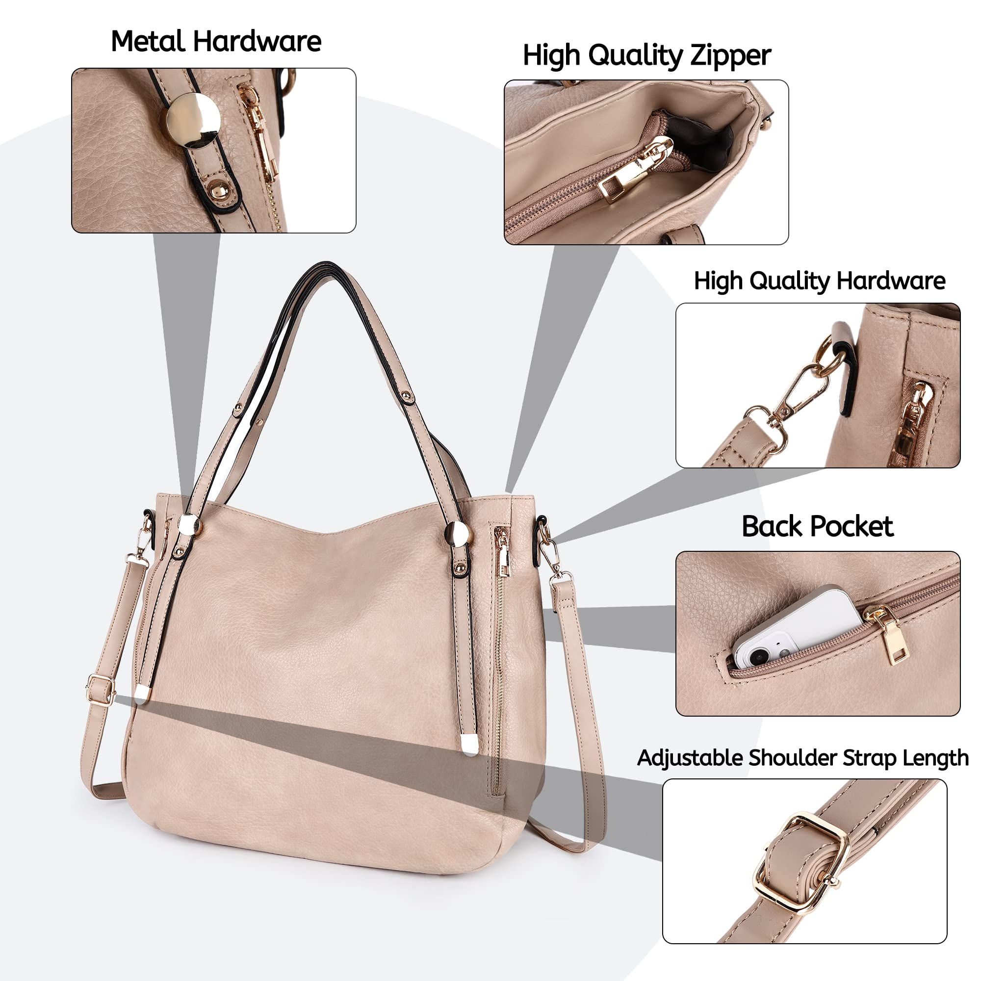 Vegan Leather Hobo Shoulder Bag for Women - Large Capacity Crossbody Purse with Adjustable Straps | Perfect for Work, Travel & Everyday Use