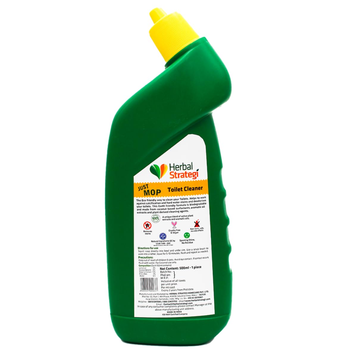 Herbal Strategi Just Mop Herbal Toilet Cleaner Liquid - 500ml Lemon Oil Formula | Natural Bathroom Cleaner for Stains & Odor Removal | Perfect for Homes, Hotels & Restrooms