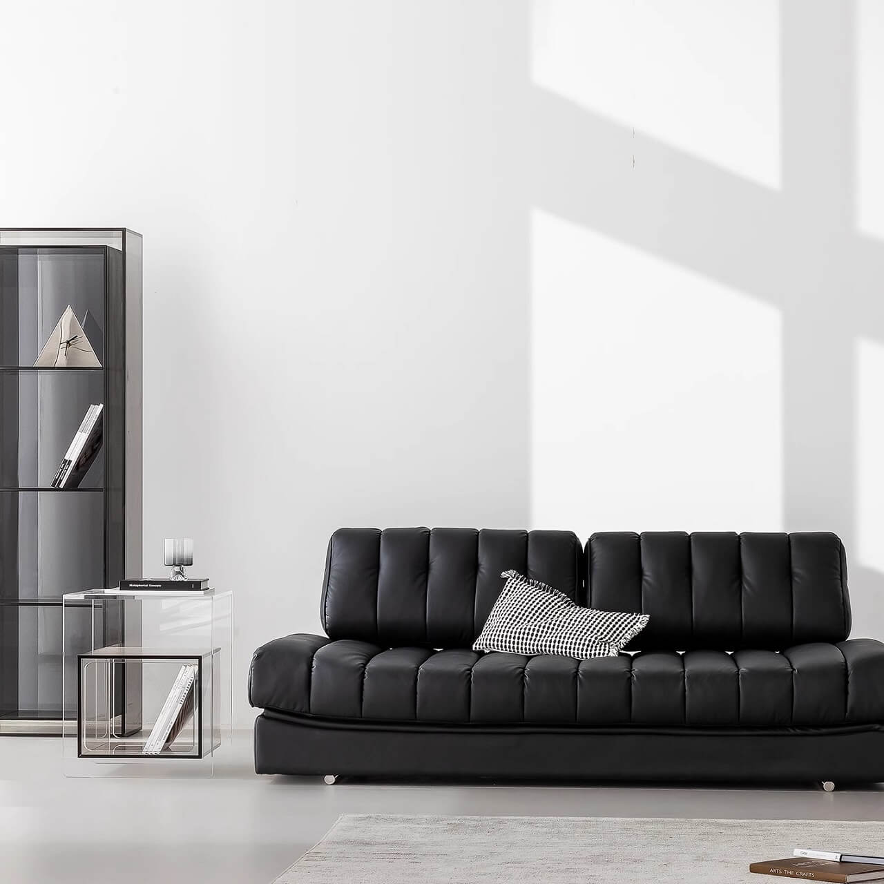 Modern Black Faux Leather Sofa Bed with Stainless Steel Frame & Pillow Arms - Convertible Sleeper Sofa for Small Spaces, Living Room, Guest Room & Apartments