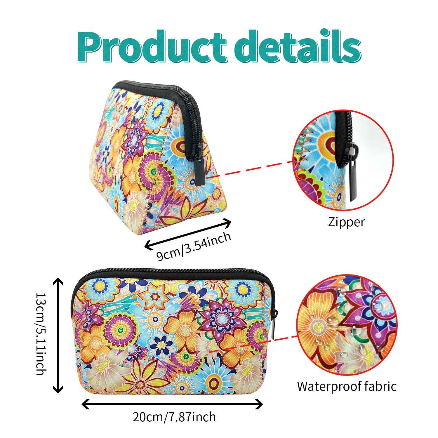 Waterproof Neoprene Cosmetic Bag with Zipper - Travel Toiletry & Makeup Organizer Pouch for Women & Girls - Perfect for Gym, Beach Trips and Daily Essentials Storage