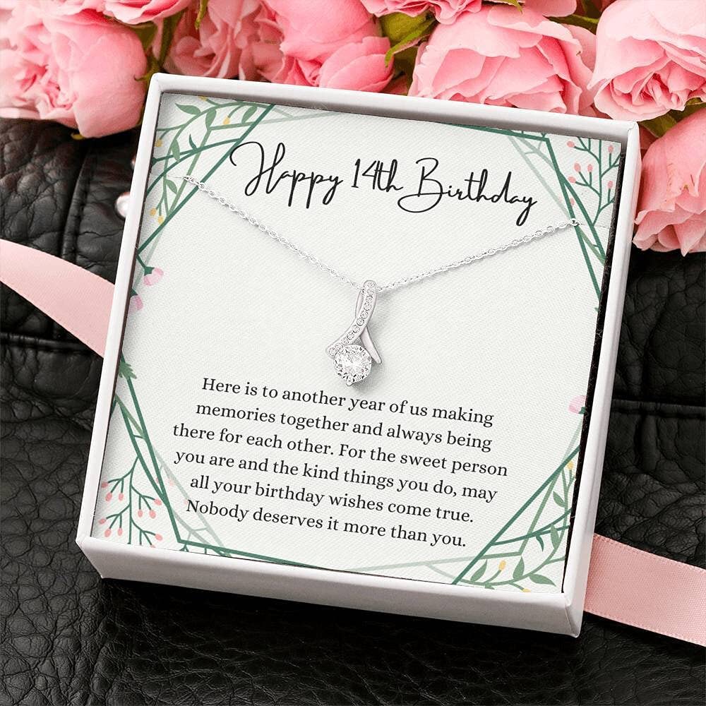 Personalized Handmade Message Card Jewelry Necklace - 14th Birthday Gift for Girls, Custom Petit Ribbon Necklace with Engravable Message Card | Perfect for Birthday Celebrations, Sweet 16 Gifts, Anniversary Presents & Special Occasions