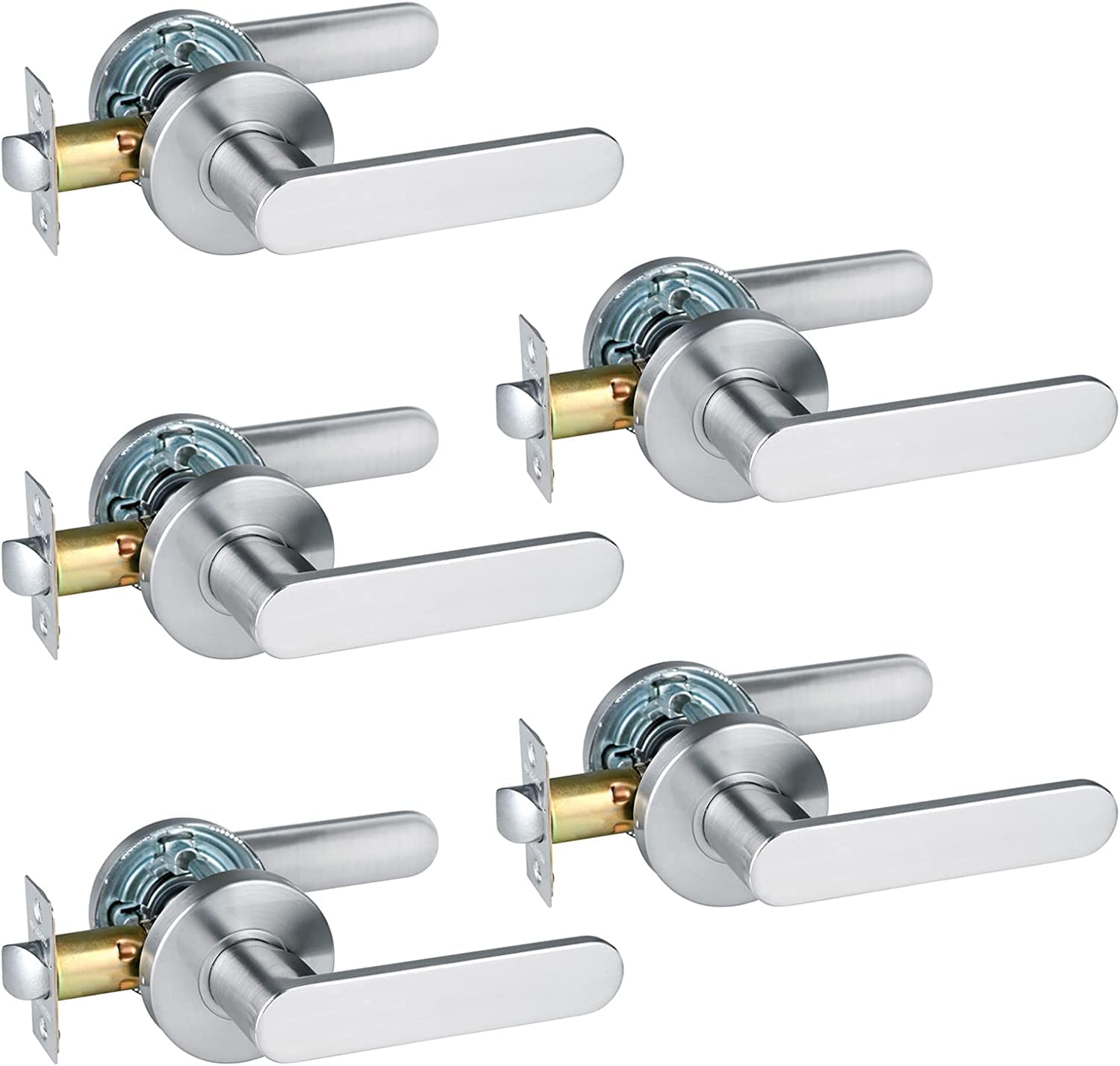 Heavy Duty Satin Nickel Passage Lever Lock - 5 Pack for Hall, Closet & Interior Doors | Non-Locking Lever Handle | Durable & Smooth Operation for Home, Office & Commercial Use