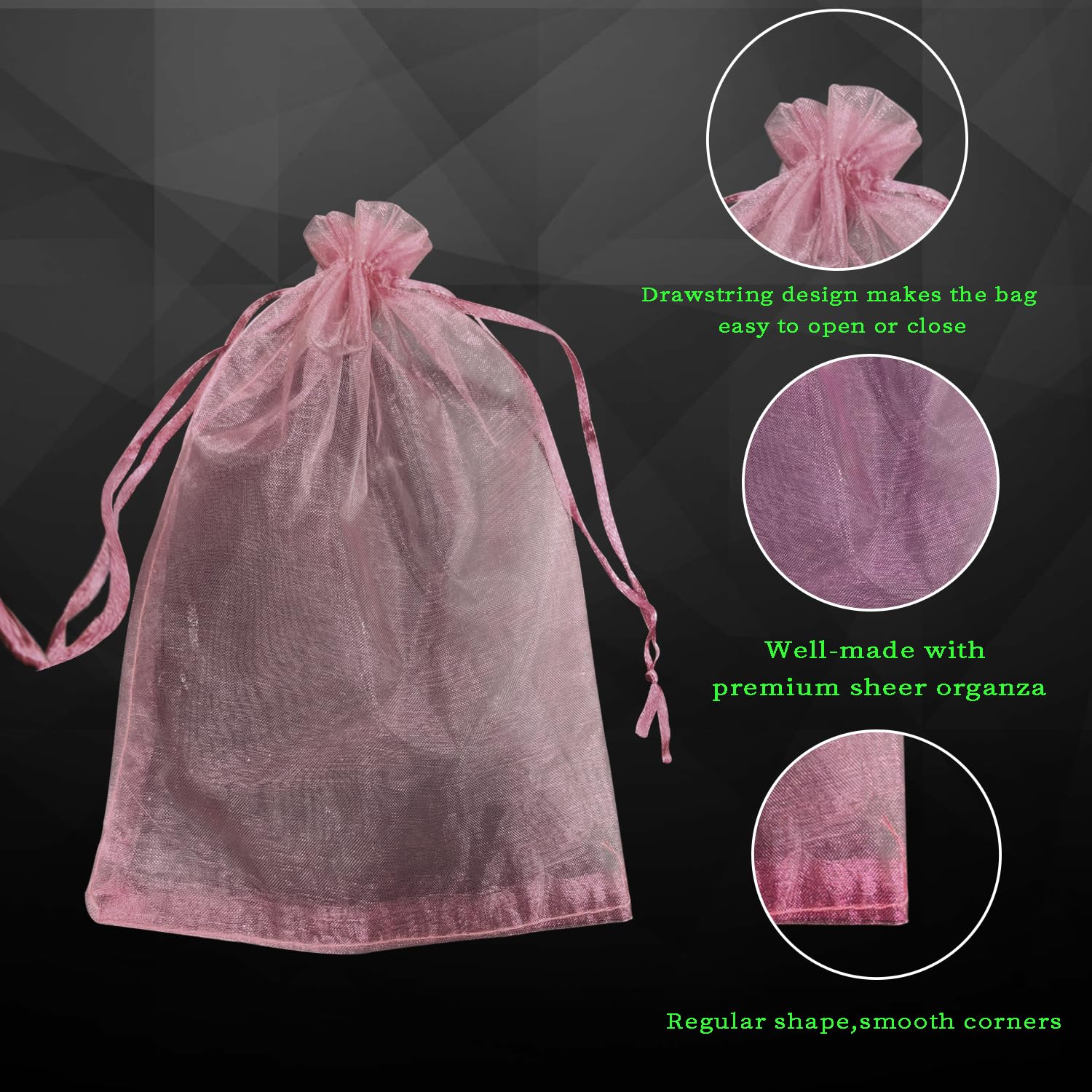100pcs 6x9 Inches Pink Sheer Organza Drawstring Gift Bags for Wedding Favors, Christmas Party, Baby Shower & Candy Packaging - Elegant and Reusable