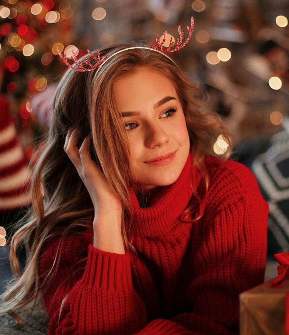 Festive Christmas Reindeer Antler Headbands for Women - Crystal Embellished Hair Hoop, Merry Xmas Hair Accessories Gift for Holiday Parties & Family Gatherings
