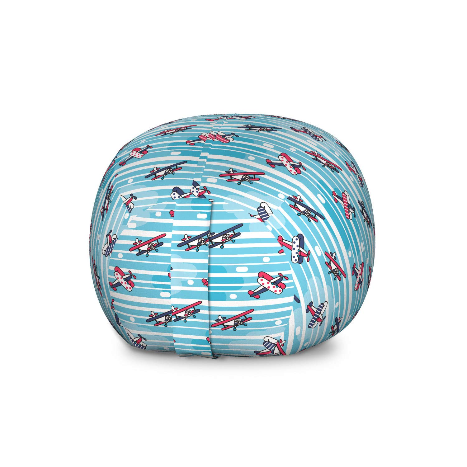 Ambesonne Vintage Airplane Toy Storage Bag Chair - Large Washable Stuffed Animal Organizer with Retro Colorful Propeller Planes & Striped Dots Design | Perfect for Kids' Room, Nursery Organization & Playroom Decor