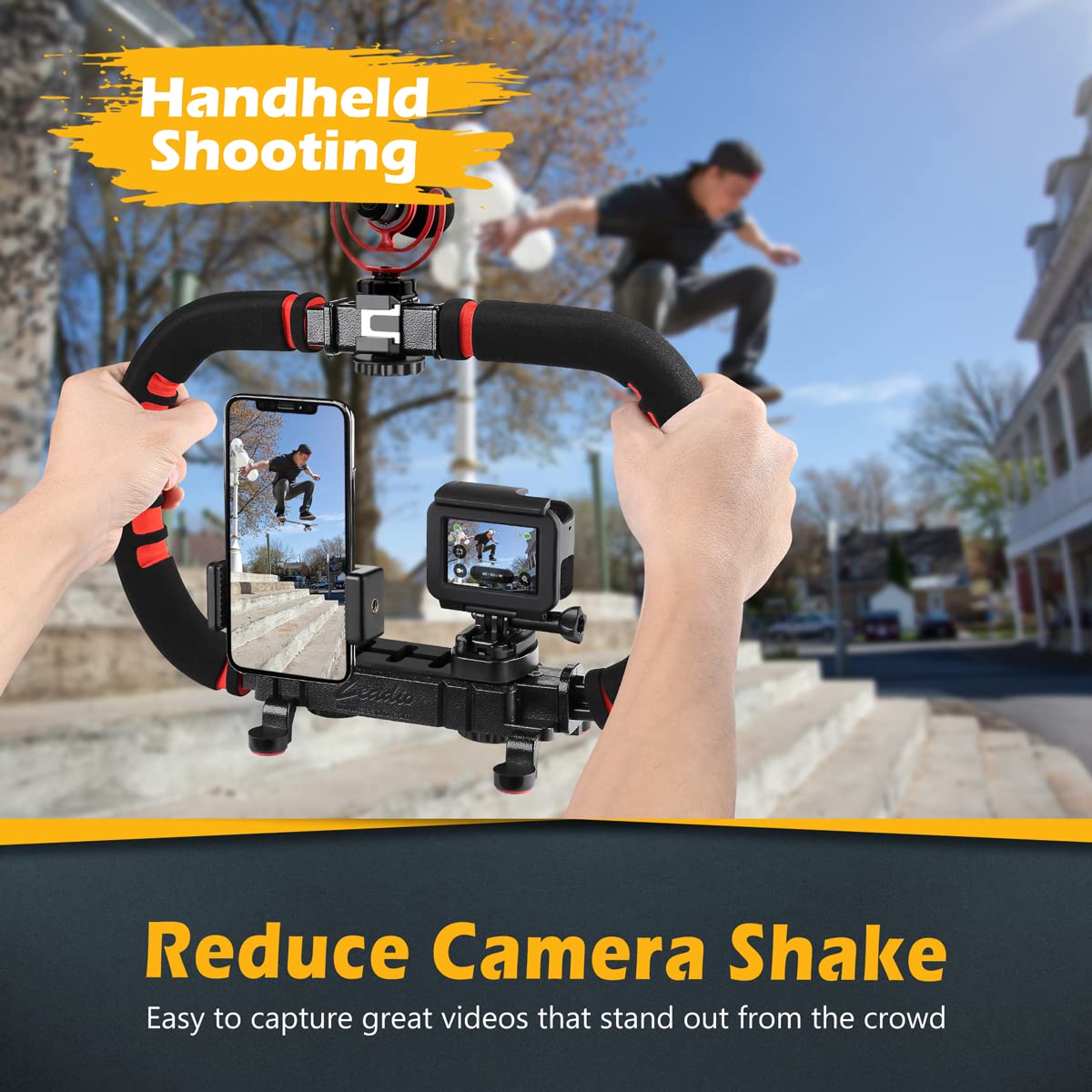 Zeadio Universal Smartphone Camera Stabilizer - Handheld Video Grip for iPhone, Android, DSLR, Action Cam & Camcorder | Perfect for Vlogging, Live Streaming & Smooth Video Recording