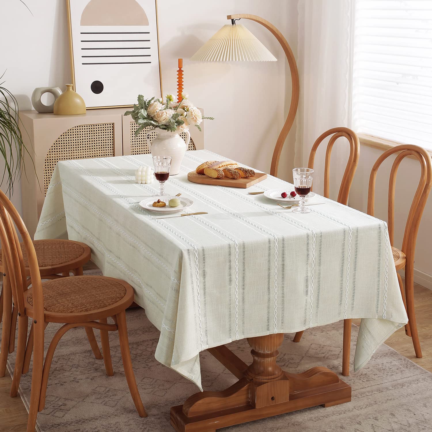 Farmhouse Style Linen Tablecloth 54x72 Inches - Wrinkle Resistant, Washable Dining Table Cover for Small Rectangle Tables | Hemstitch Ivory Design | Perfect for Dinner Parties, Holiday Gatherings & Everyday Dining