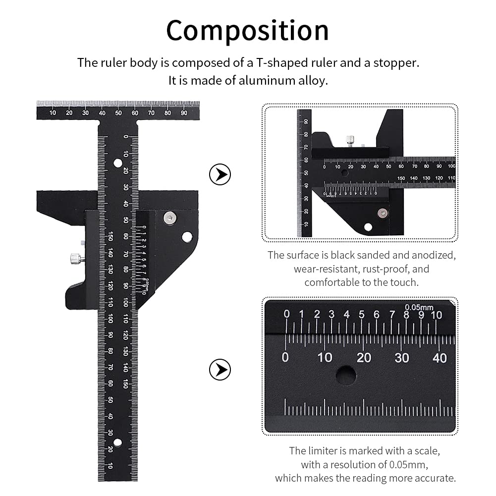 Premium T-Shaped Woodworking Scriber - Aluminum Alloy Multifunctional Marking Ruler & Measuring Gauge for DIY Carpentry Projects (Metric Scale) - Perfect for Wood Joinery, Furniture Making & Precision Woodworking