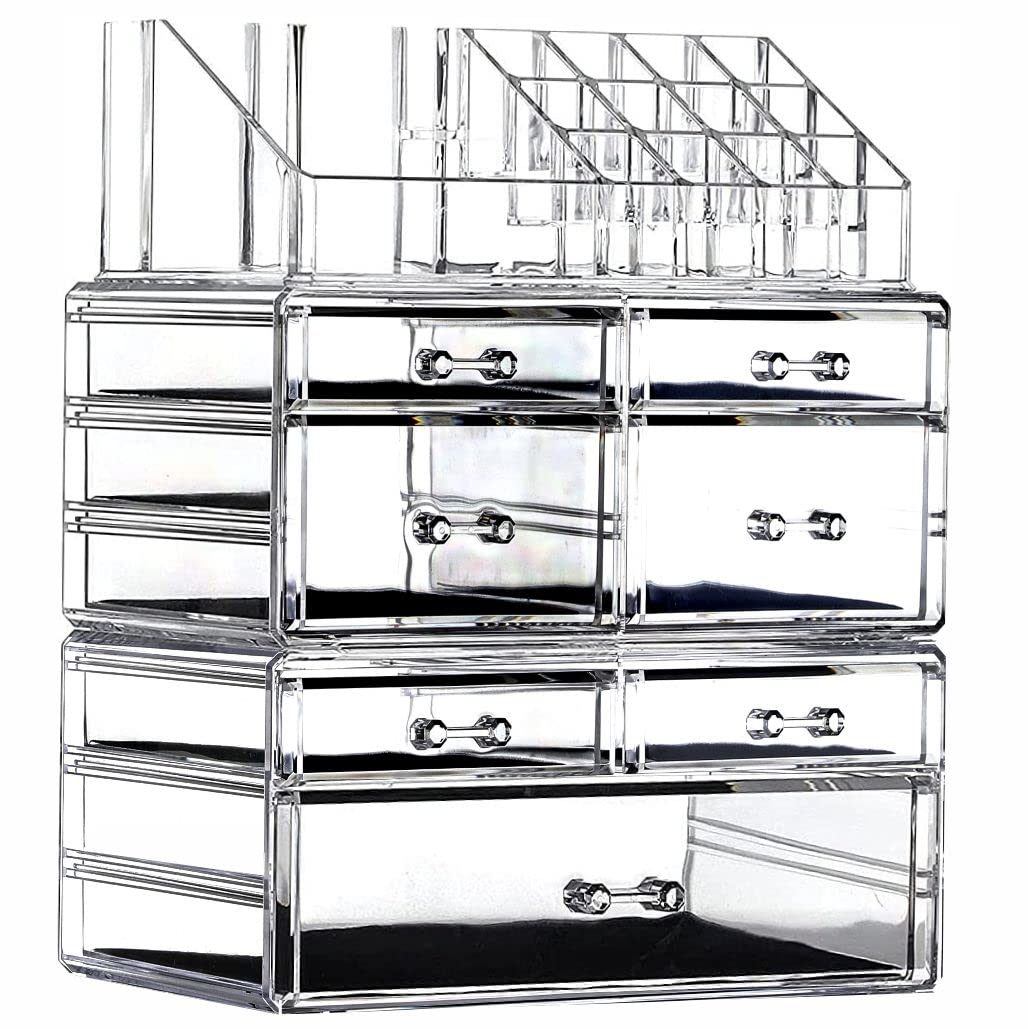 3-Pack Clear Acrylic Makeup Organizer with 7 Stackable Drawers - Vanity & Bathroom Storage for Jewelry, Hair Clips, Skincare & Beauty Products | Perfect for Bedroom, Dressing Table & Countertop Organization