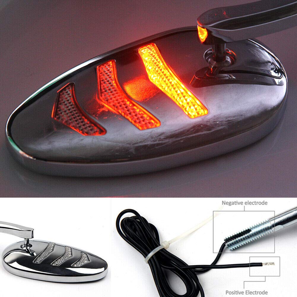 Harley Bobber Cruiser Motorcycle Rearview Mirror with Sequential Amber LED Turn Signal - Chrome Custom Side Mirrors Replacement for Enhanced Safety & Style | Perfect for Night Riding & Urban Commuting