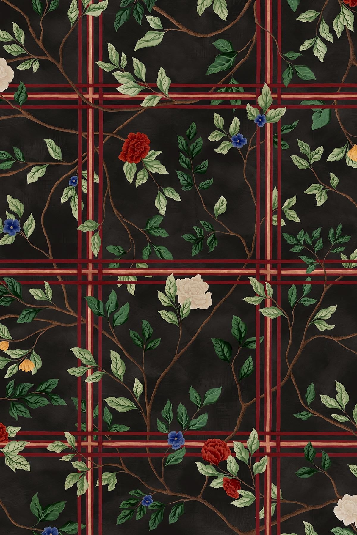 Chinoiserie Check Black and White Patterned Fabric - Elegant Home Decor for Curtains, Pillows, and Upholstery