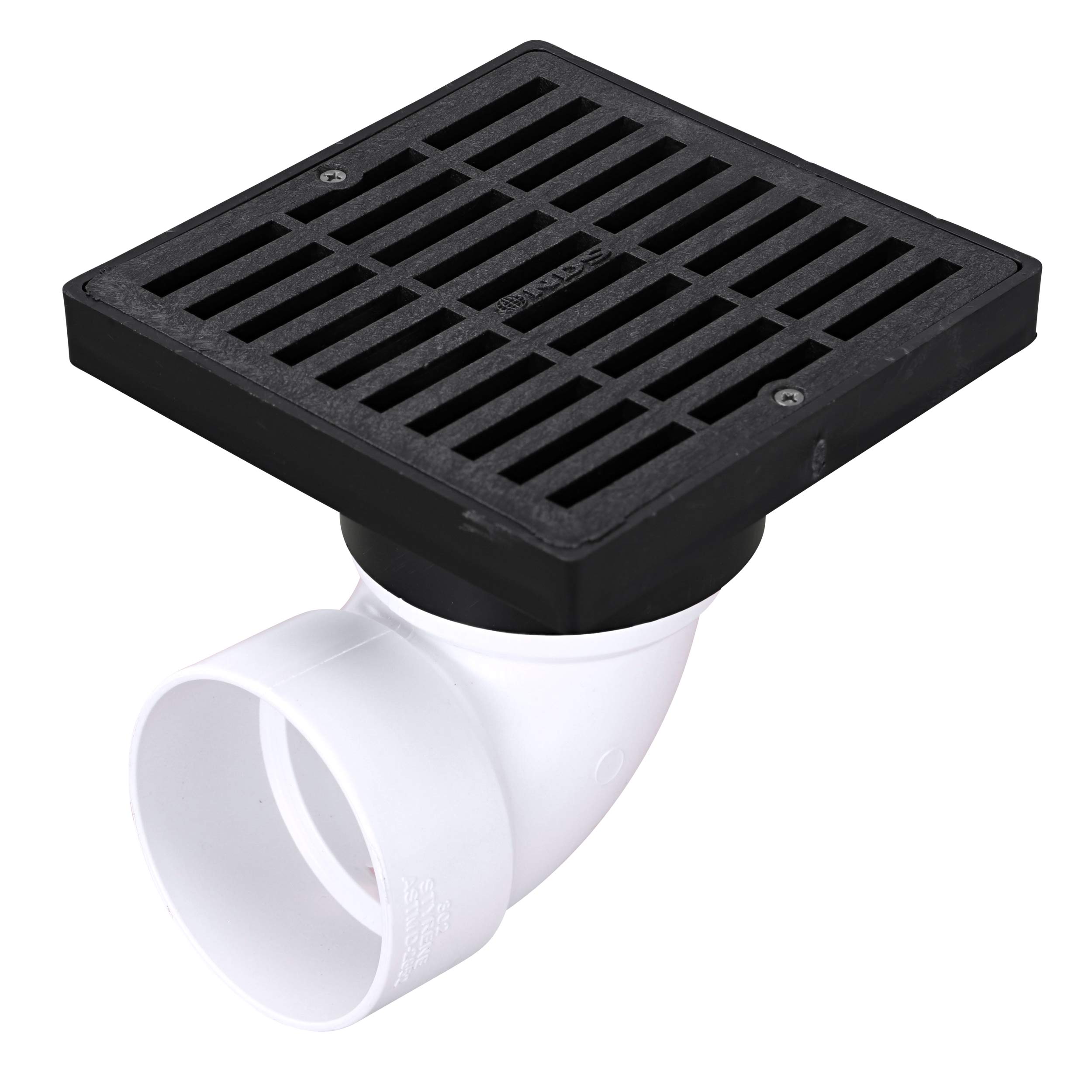 NDS 640 6-Inch Square Grate with Low-Profile Adapter Drain - Compatible with 3-Inch & 4-Inch Drain Pipes - Durable Black Plastic for Small Lawns, Landscaping, Patios & Garden Drainage Solutions