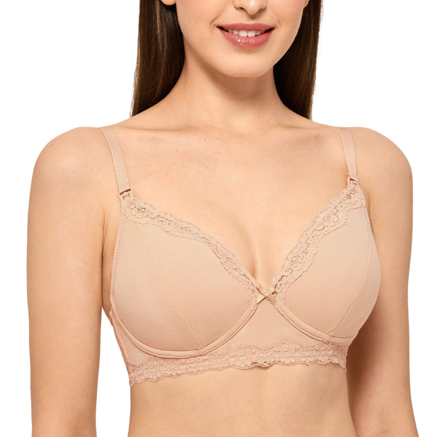 MOMANDA Women's Lace Wireless Cotton Non-Padded Maternity Nursing Bra - Comfortable & Supportive for Pregnancy & Breastfeeding