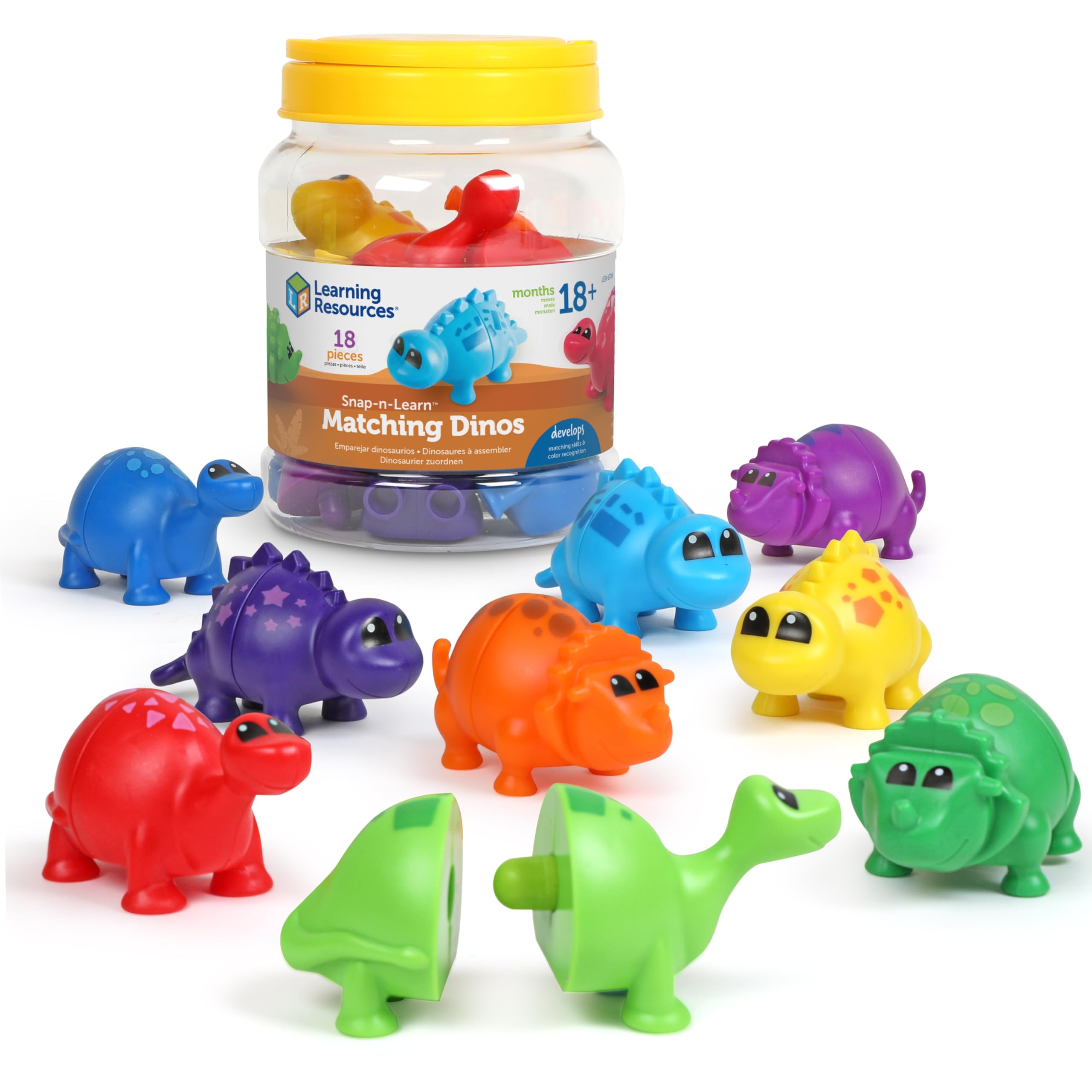Learning Resources Snap-n-Learn Matching Dinos - 18 Piece Dinosaur Counting & Sorting Toy Set for Toddlers 18+ Months, Fine Motor Skills Development, Shape Recognition, Sensory Bin Play | Perfect for Preschool Learning, Daycare Activities & Educational Playtime