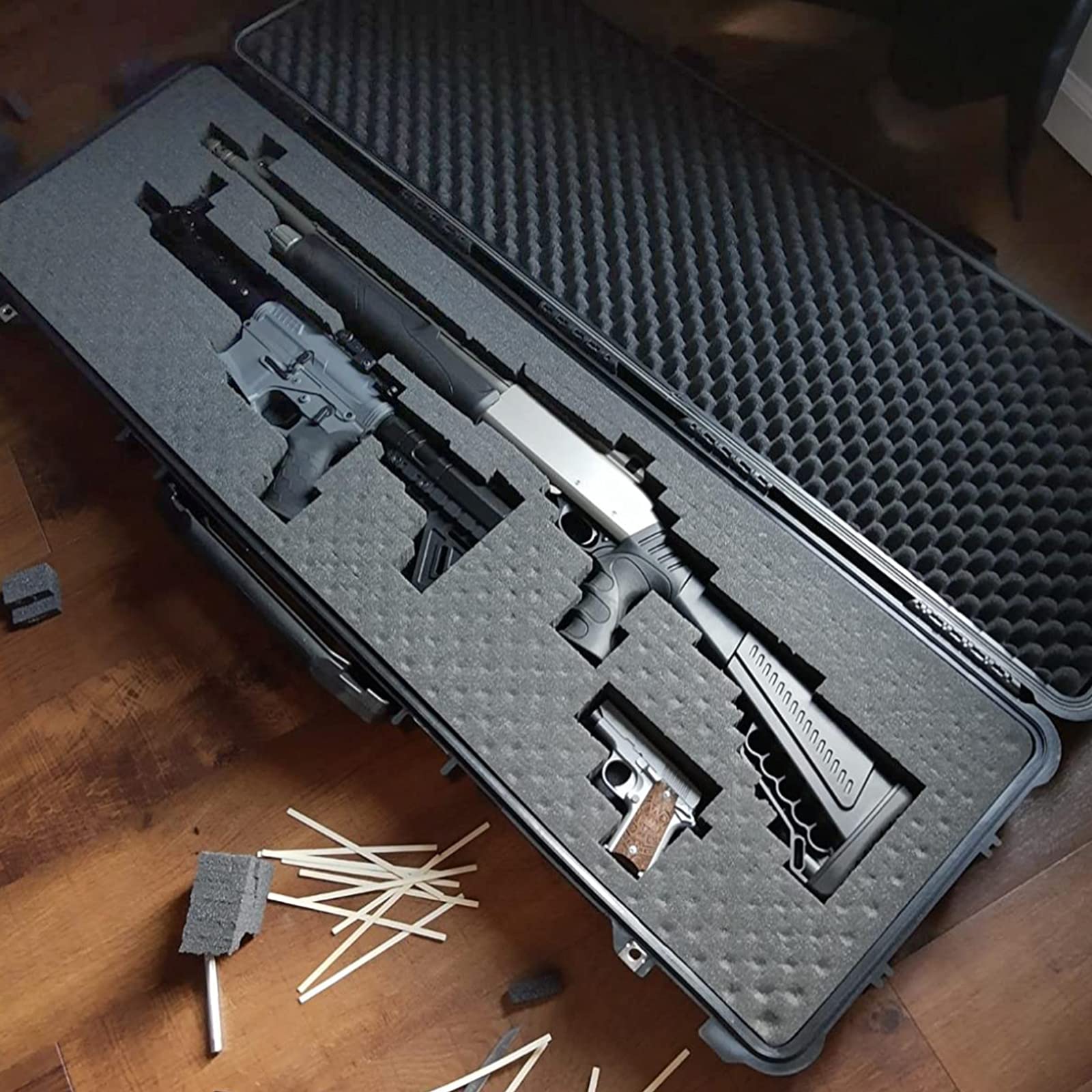 MEIJIA Waterproof Rolling Rifle Case with Wheels & Foam - for Guns, Shotguns, Airsoft - Outdoor & Range Use