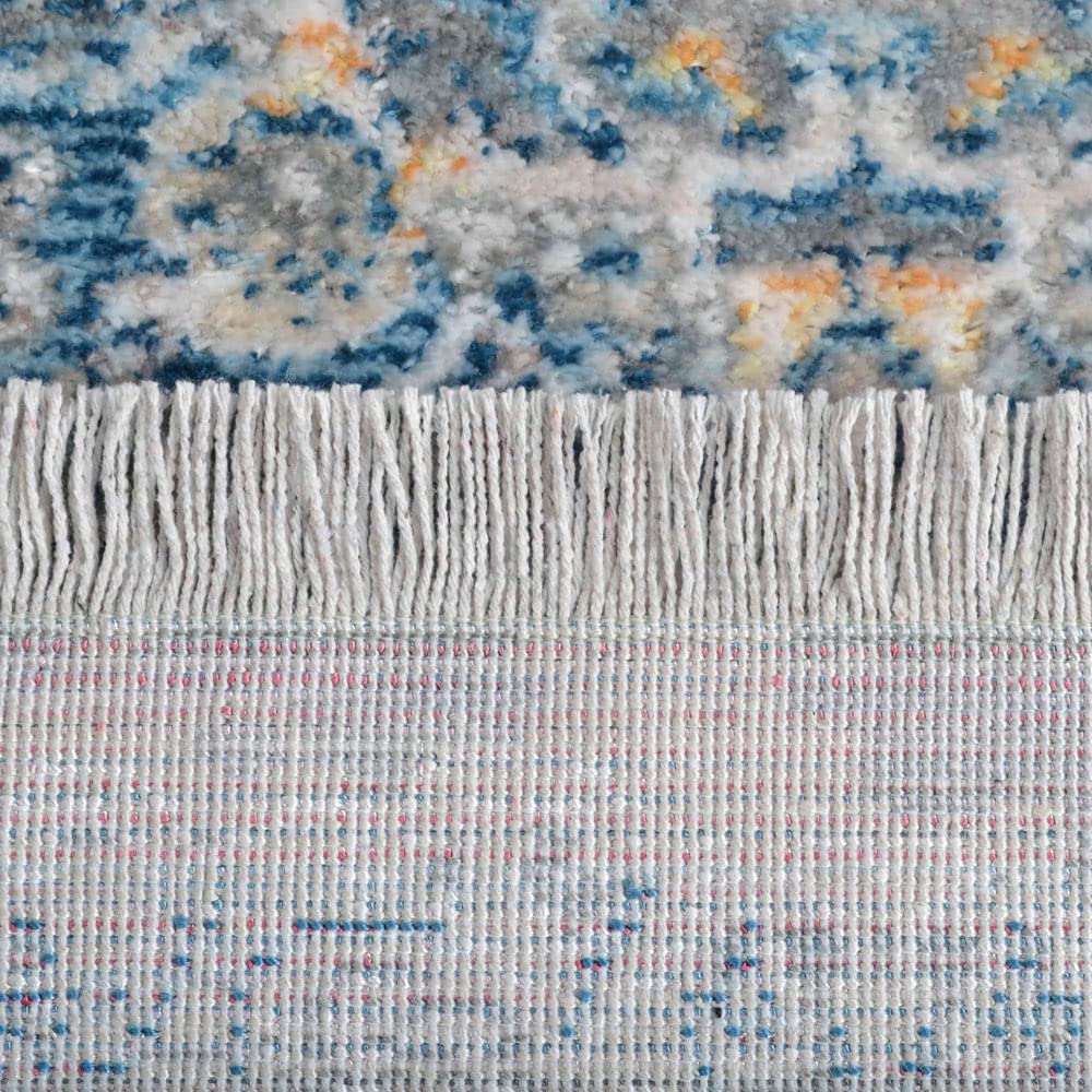 Machine Made Polyester Area Rugs 5'x7'10'' - Gray Blue Oriental Traditional Design Low Pile Carpet for Living Room, Bedroom & Office (M00100)