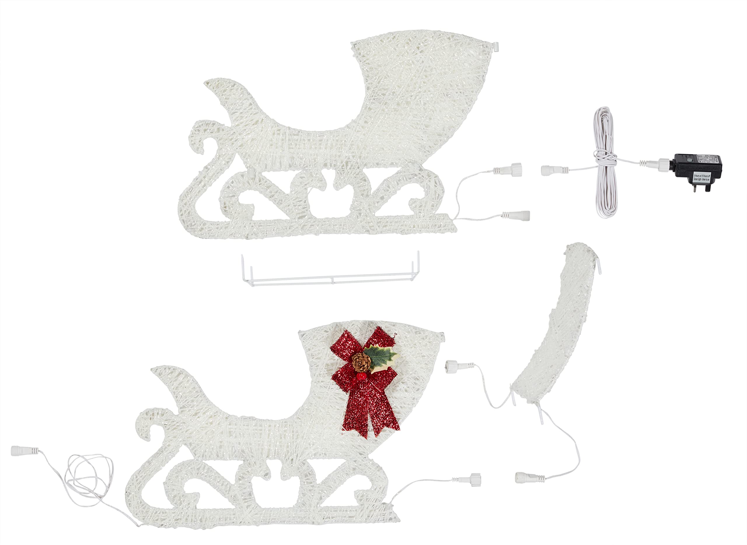 70cm Cotton Wire LED Christmas Sleigh with Renna Figure - 160 Warm White Lights with Timer - Indoor & Outdoor Holiday Decor for Home, Garden, and Christmas Tree