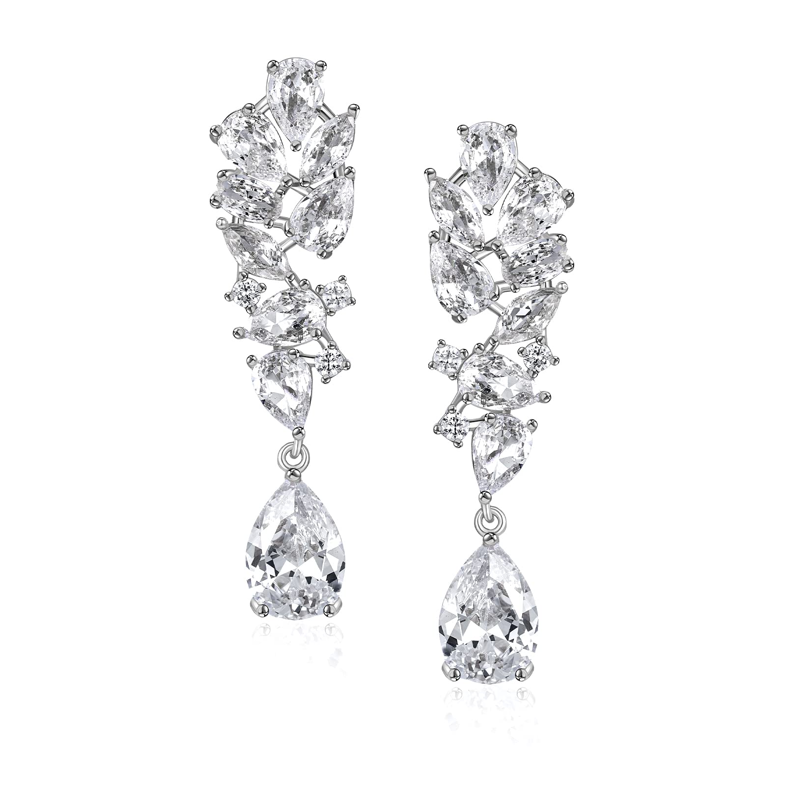 SWEETV Teardrop Cubic Zirconia Bridal Earrings - Elegant Dangle Drop Wedding Jewelry for Brides & Bridesmaids - Perfect for Weddings, Proms & Special Occasions
